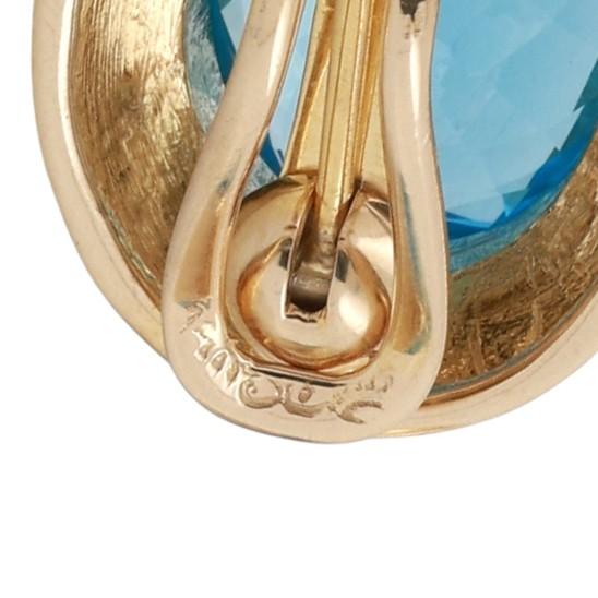 Yellow Gold 22ctw Oval Blue Topaz Bezel Set Lever Back Earrings