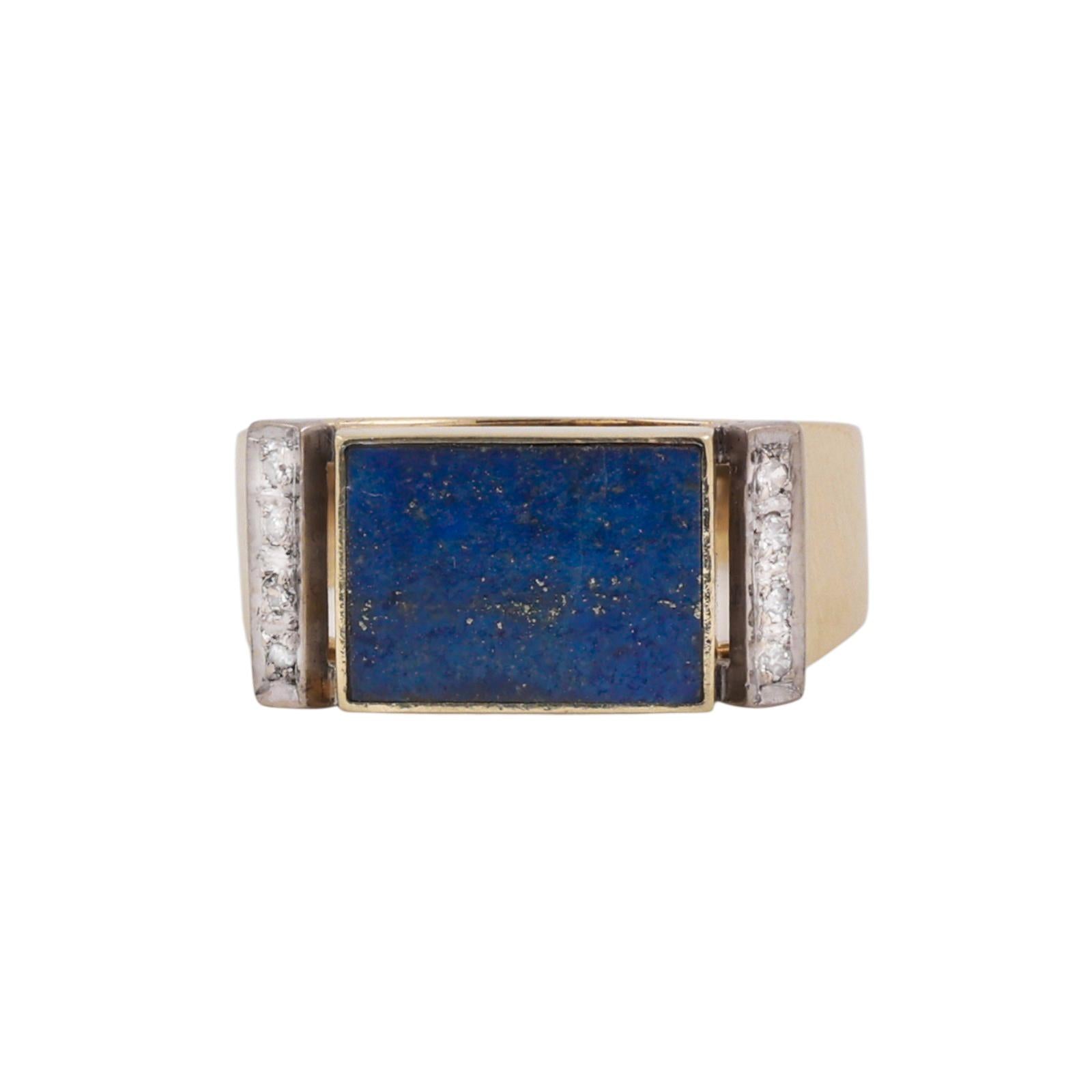 Lapis Lazuli Diamond Band Ring 14K Yellow Gold Size 7 Unisex Estate