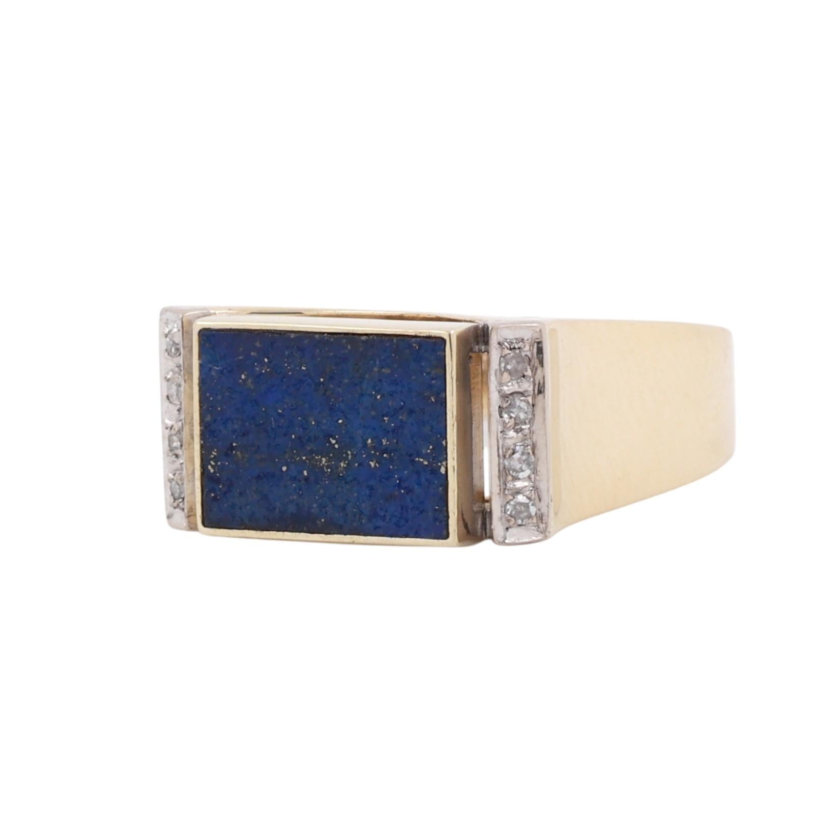 Lapis Lazuli Diamond Band Ring 14K Yellow Gold Size 7 Unisex Estate