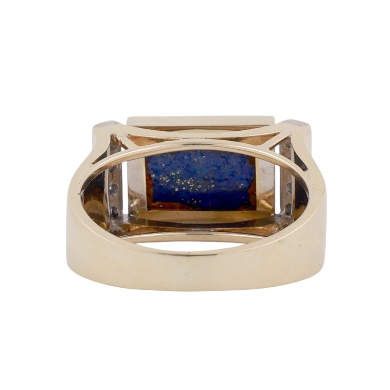 Lapis Lazuli Diamond Band Ring 14K Yellow Gold Size 7 Unisex Estate