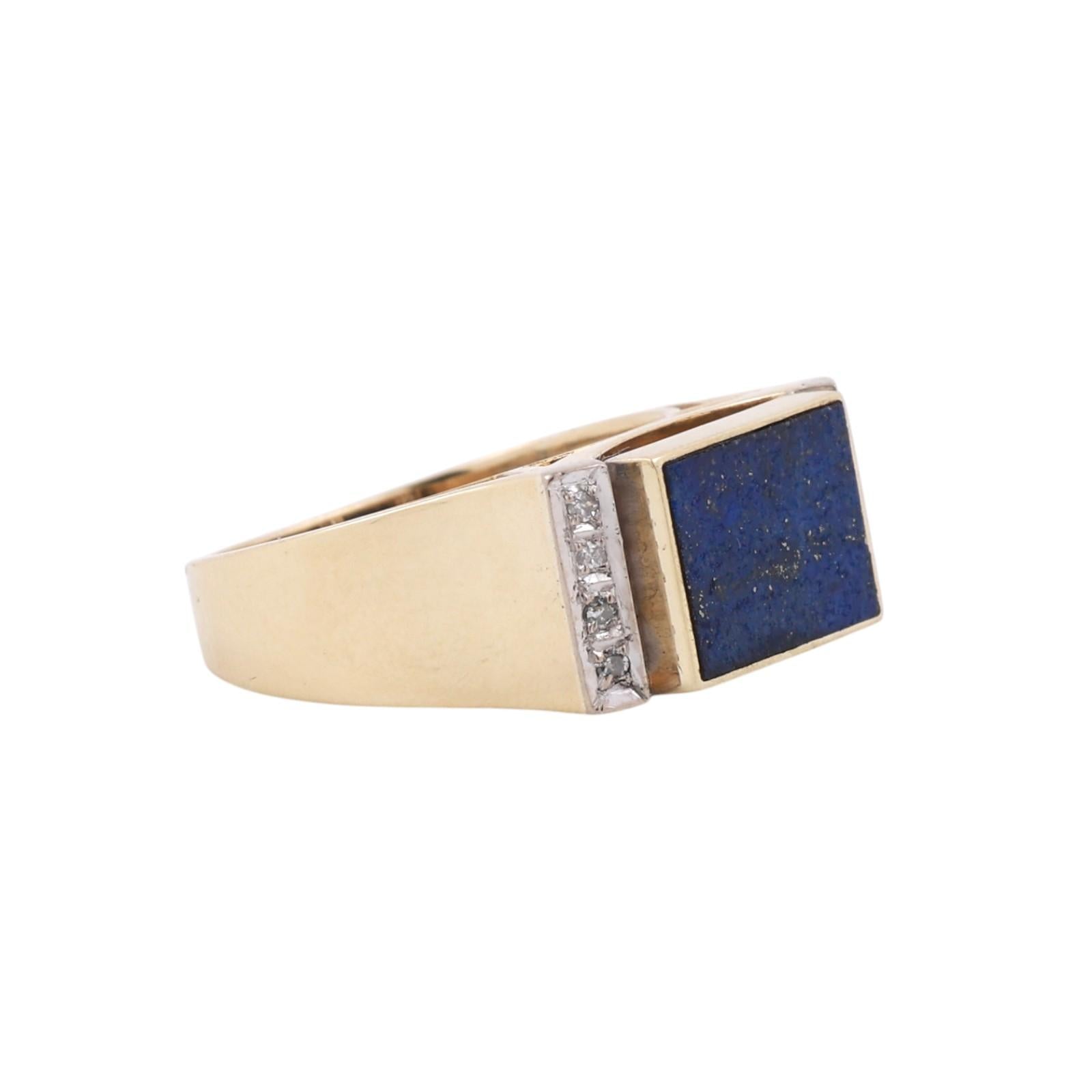 Lapis Lazuli Diamond Band Ring 14K Yellow Gold Size 7 Unisex Estate