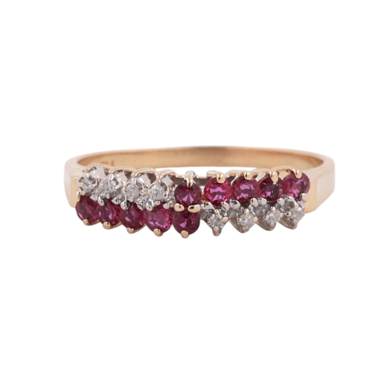 Ruby Diamond 2-Row Dome Ring 10K Yellow Gold 0.25 CTW Size 6.75