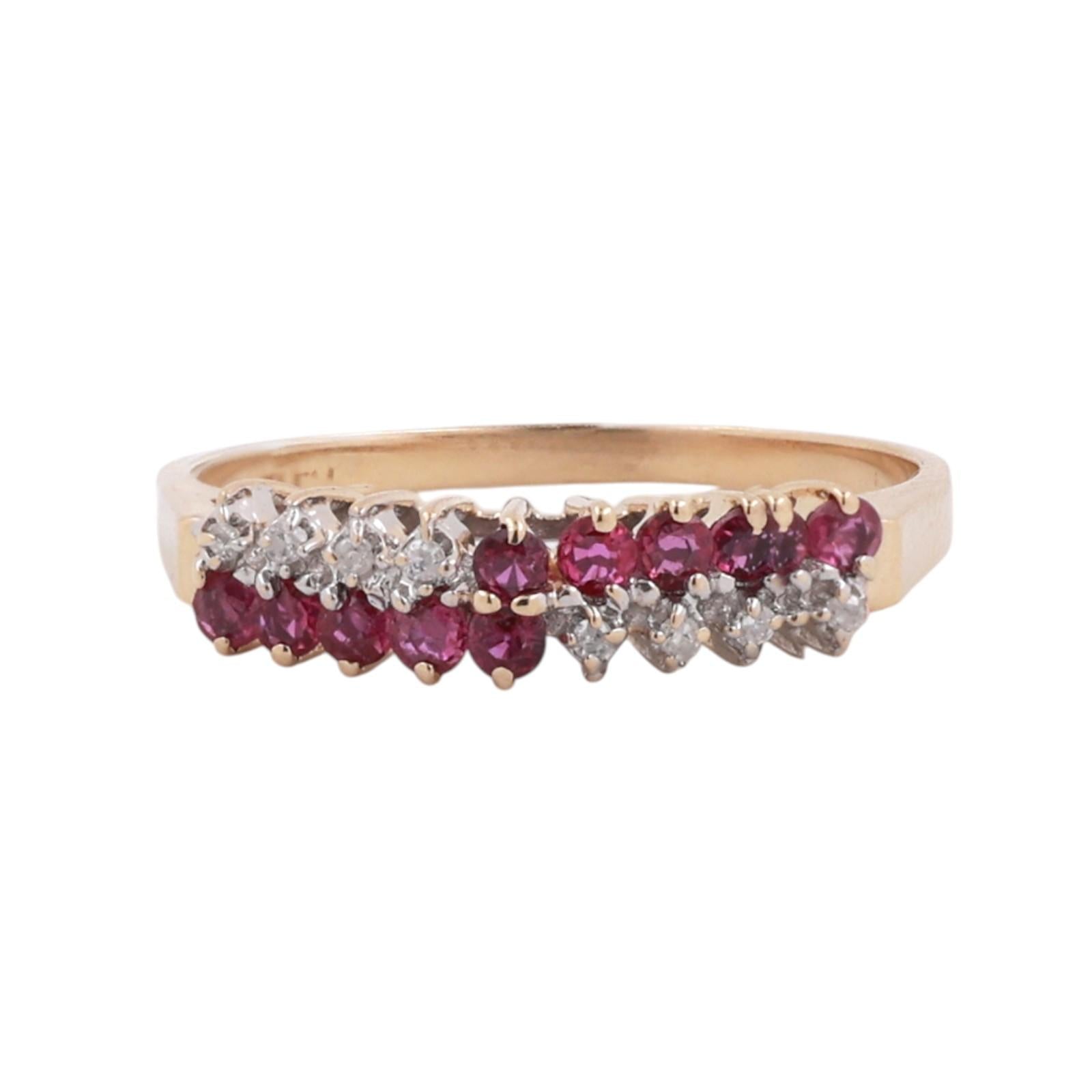 Ruby Diamond 2-Row Dome Ring 10K Yellow Gold 0.25 CTW Size 6.75