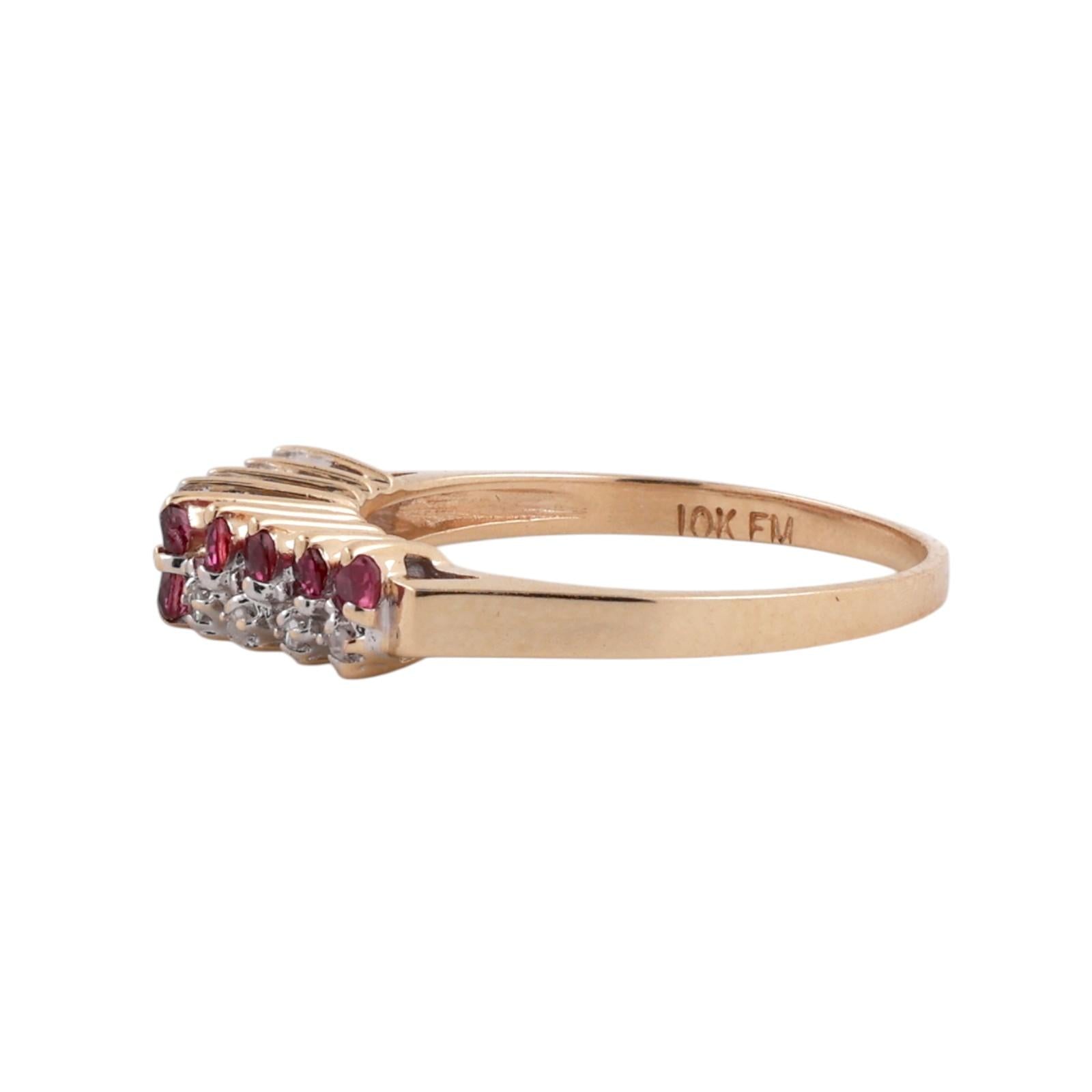 Ruby Diamond 2-Row Dome Ring 10K Yellow Gold 0.25 CTW Size 6.75