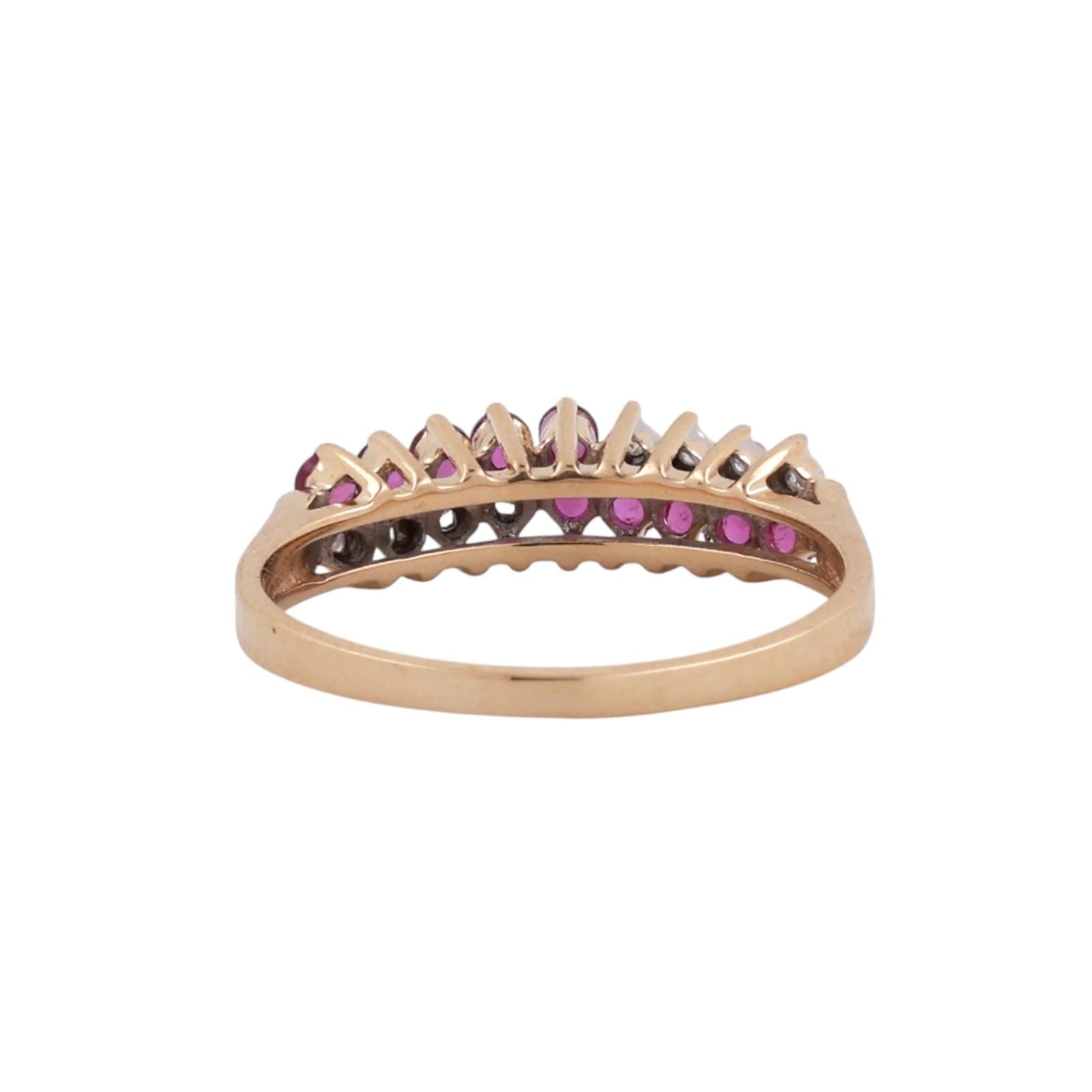 Ruby Diamond 2-Row Dome Ring 10K Yellow Gold 0.25 CTW Size 6.75