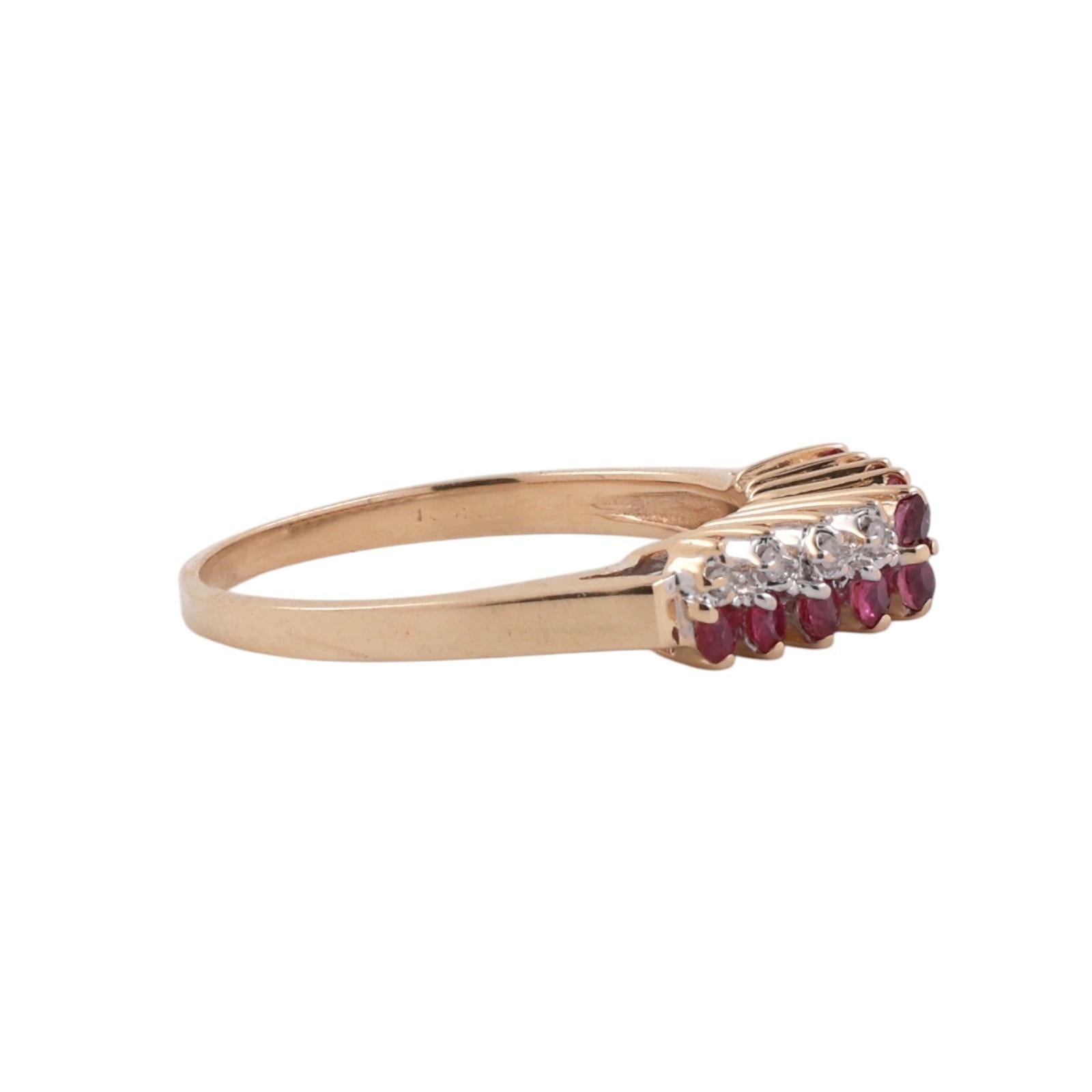 Ruby Diamond 2-Row Dome Ring 10K Yellow Gold 0.25 CTW Size 6.75
