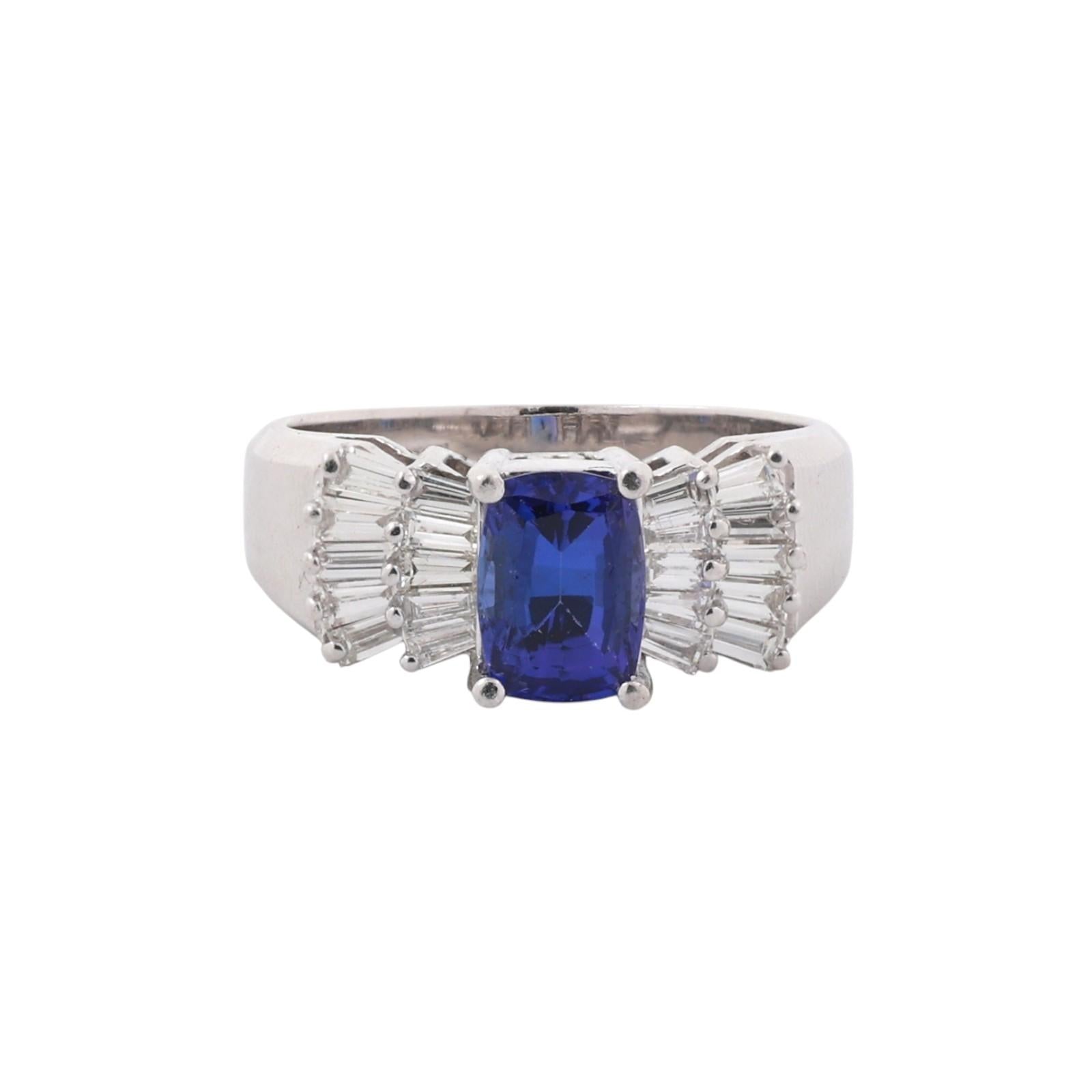 14K White Gold 2.60CTW Tanzanite Baguette Diamond Ring 1.60CT Center Gem Size 7