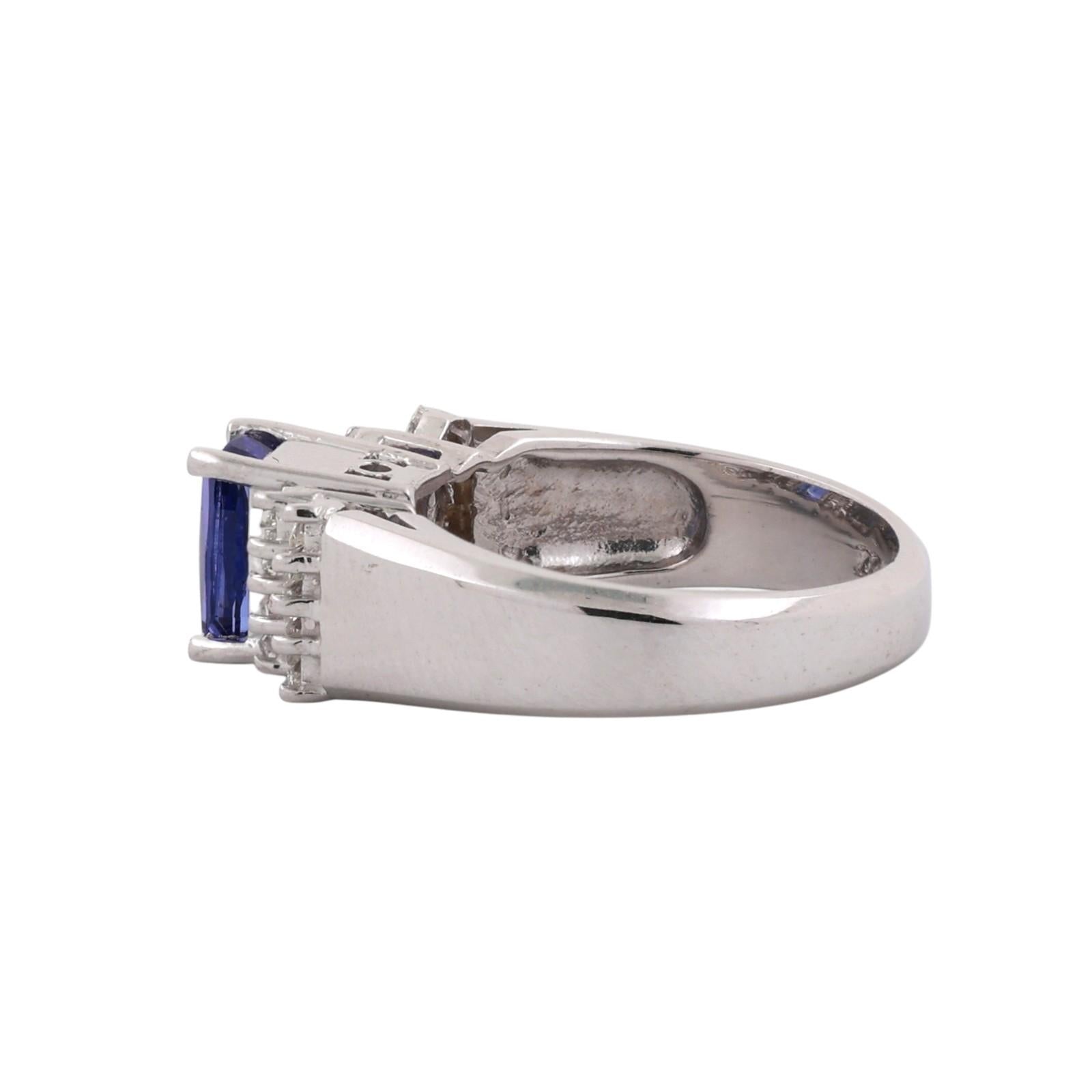 14K White Gold 2.60CTW Tanzanite Baguette Diamond Ring 1.60CT Center Gem Size 7