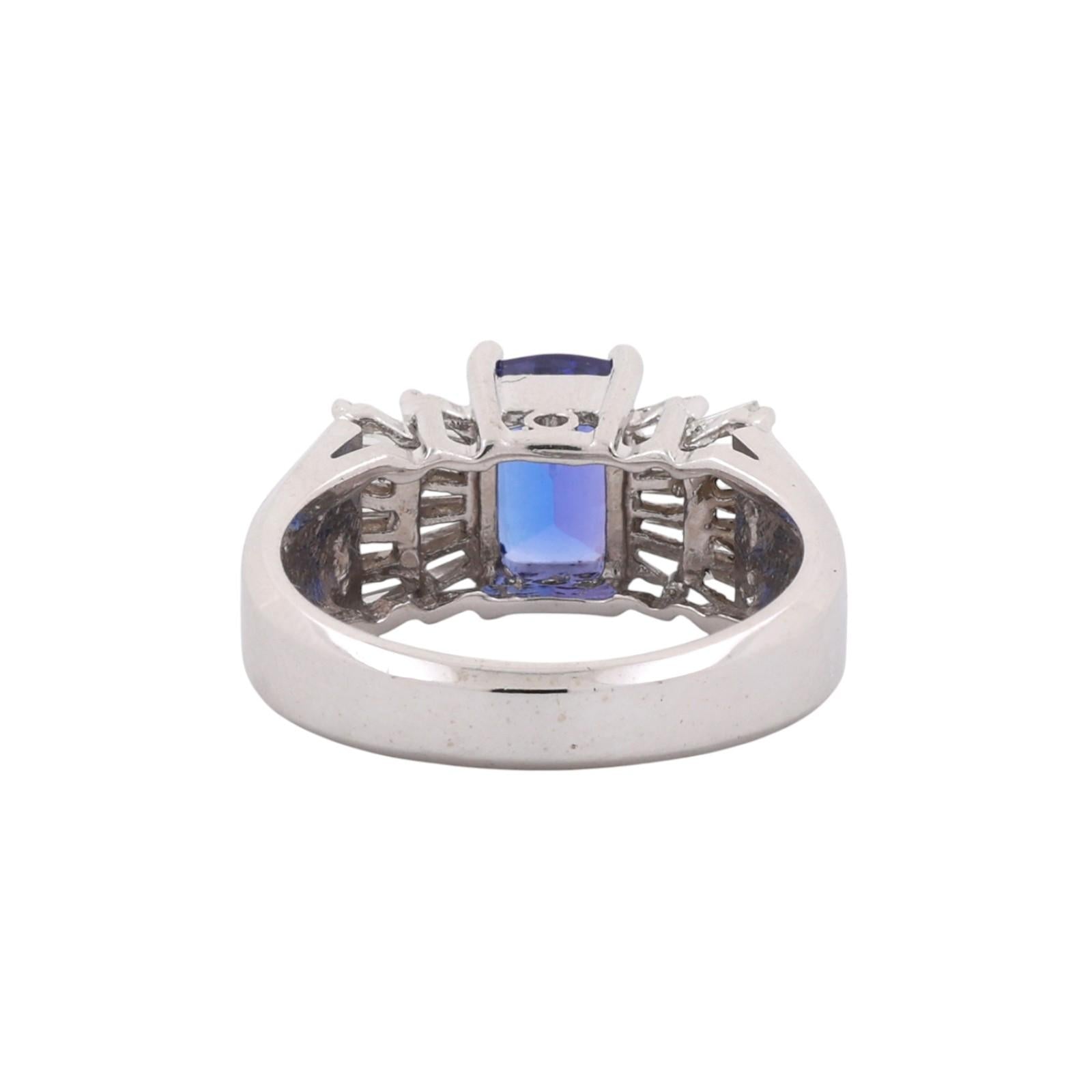 14K White Gold 2.60CTW Tanzanite Baguette Diamond Ring 1.60CT Center Gem Size 7