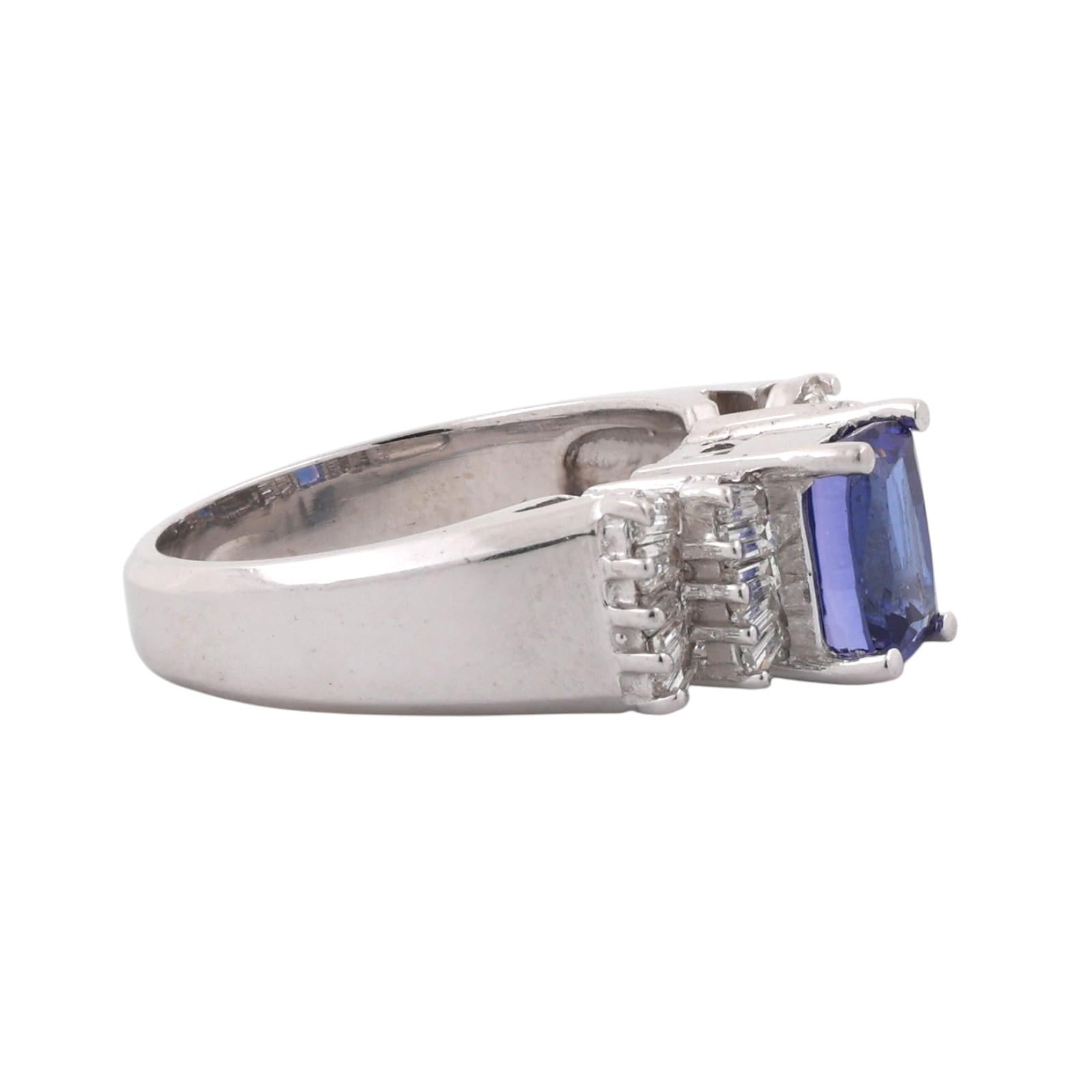 14K White Gold 2.60CTW Tanzanite Baguette Diamond Ring 1.60CT Center Gem Size 7