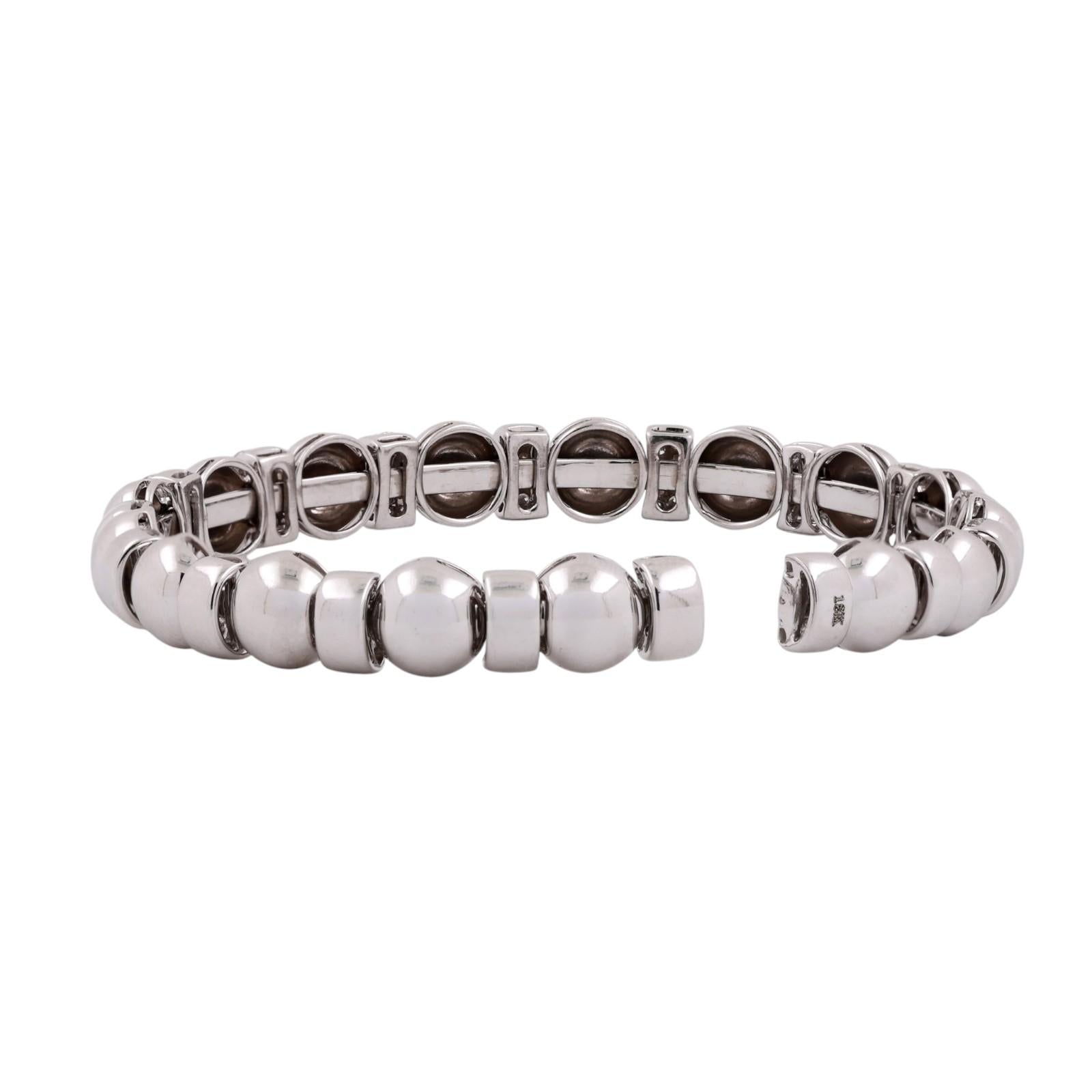 18K White Gold Diamond Bangle Bracelet Open Cuff Natural Round Diamonds Estate