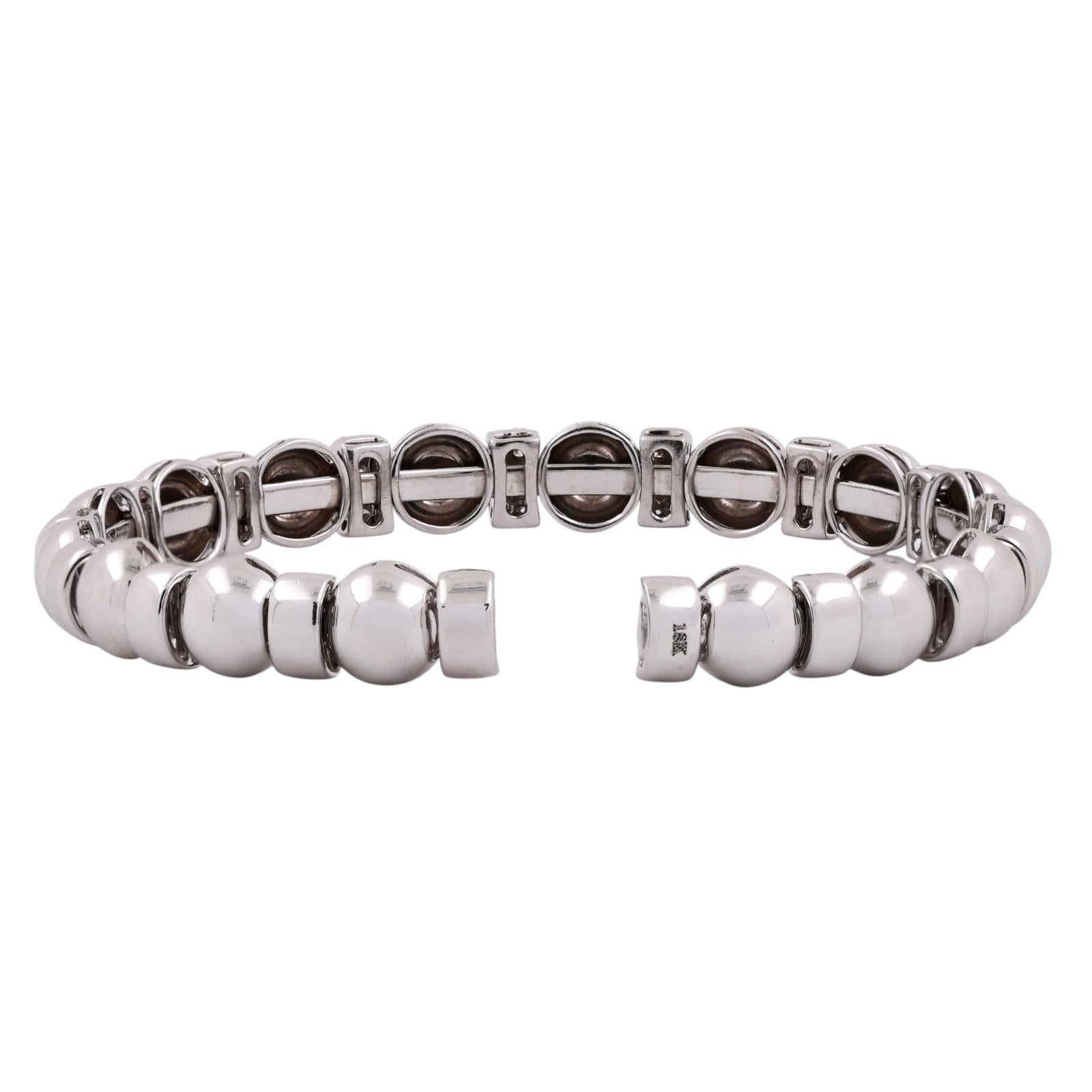 18K White Gold Diamond Bangle Bracelet Open Cuff Natural Round Diamonds Estate