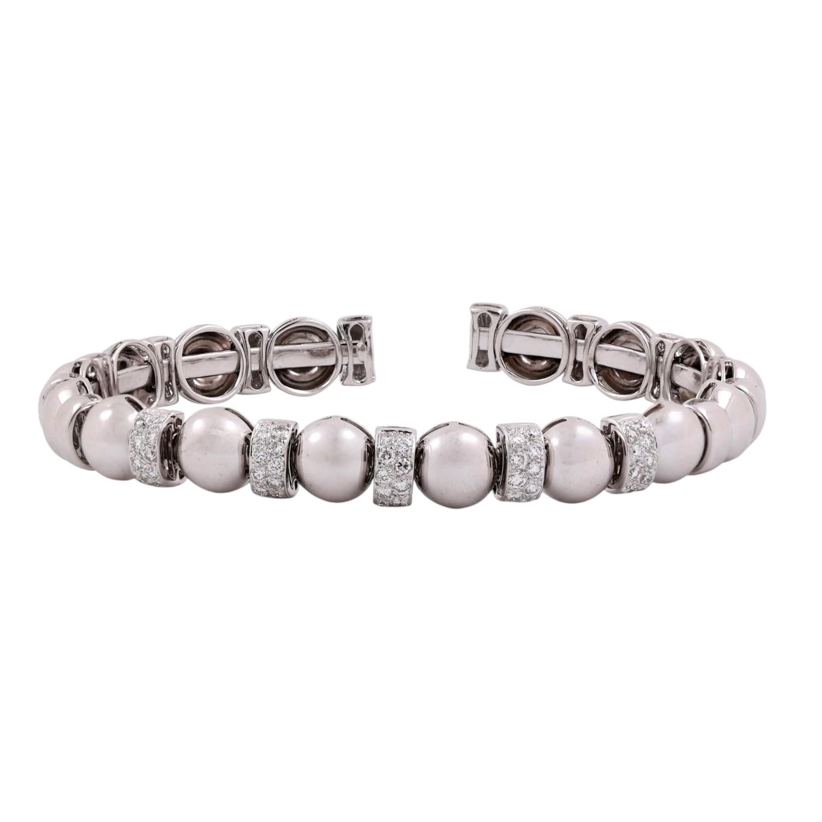 18K White Gold Diamond Bangle Bracelet Open Cuff Natural Round Diamonds Estate