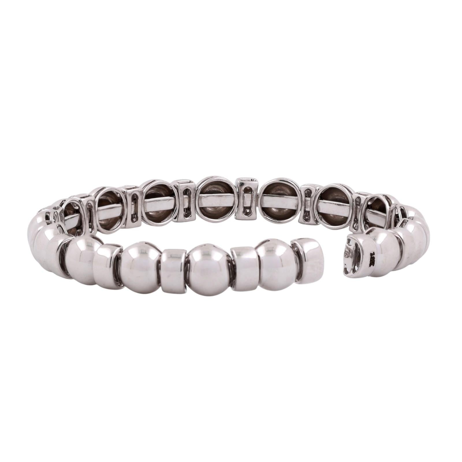 18K White Gold Diamond Bangle Bracelet Open Cuff Natural Round Diamonds Estate