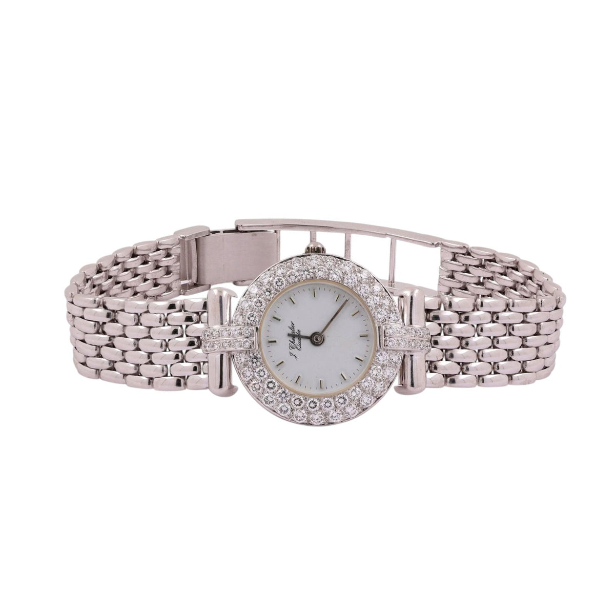 J. Chevalier 18K White Gold Diamond Bezel Ladies Quartz Watch 1.75 CTW 7.25"