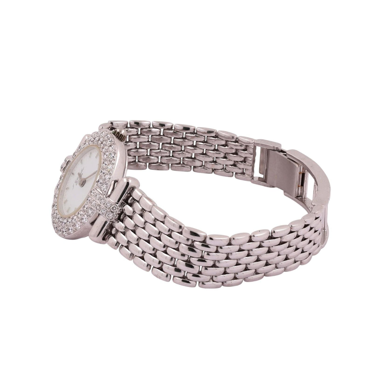 J. Chevalier 18K White Gold Diamond Bezel Ladies Quartz Watch 1.75 CTW 7.25"