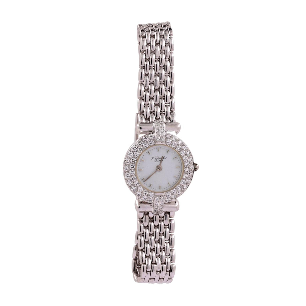 J. Chevalier 18K White Gold Diamond Bezel Ladies Quartz Watch 1.75 CTW 7.25"