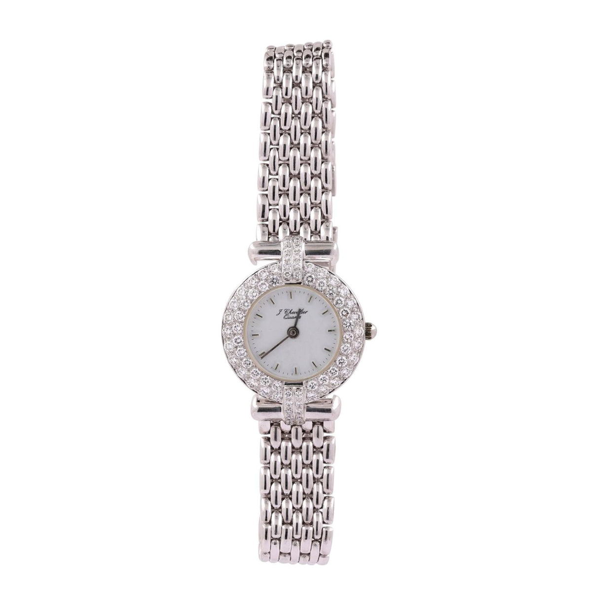 J. Chevalier 18K White Gold Diamond Bezel Ladies Quartz Watch 1.75 CTW 7.25"