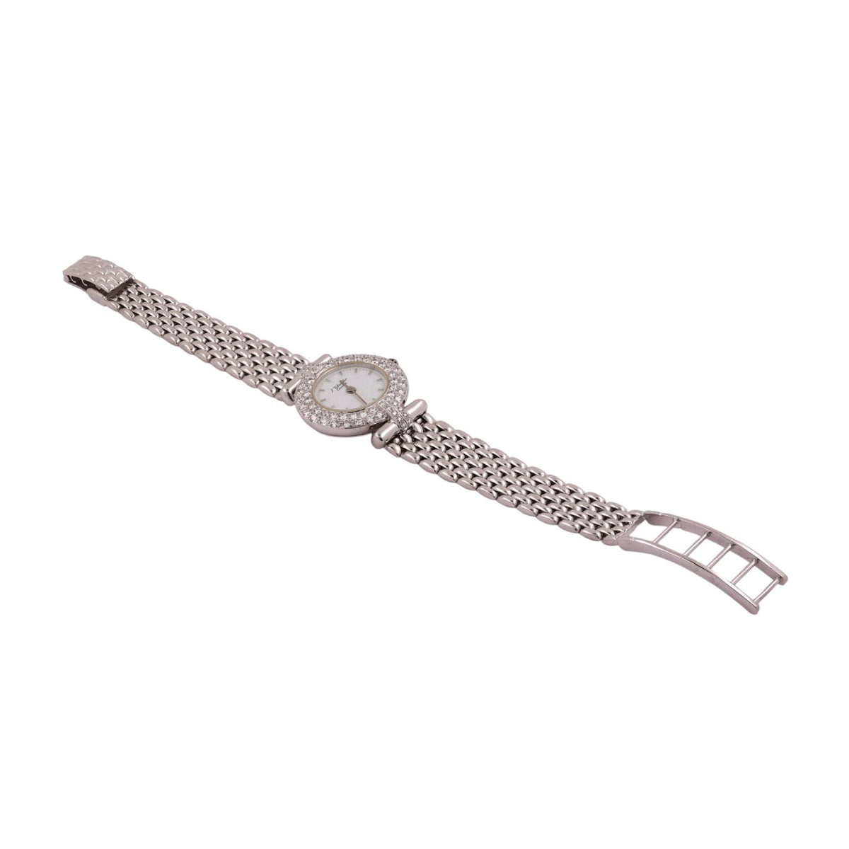 J. Chevalier 18K White Gold Diamond Bezel Ladies Quartz Watch 1.75 CTW 7.25"