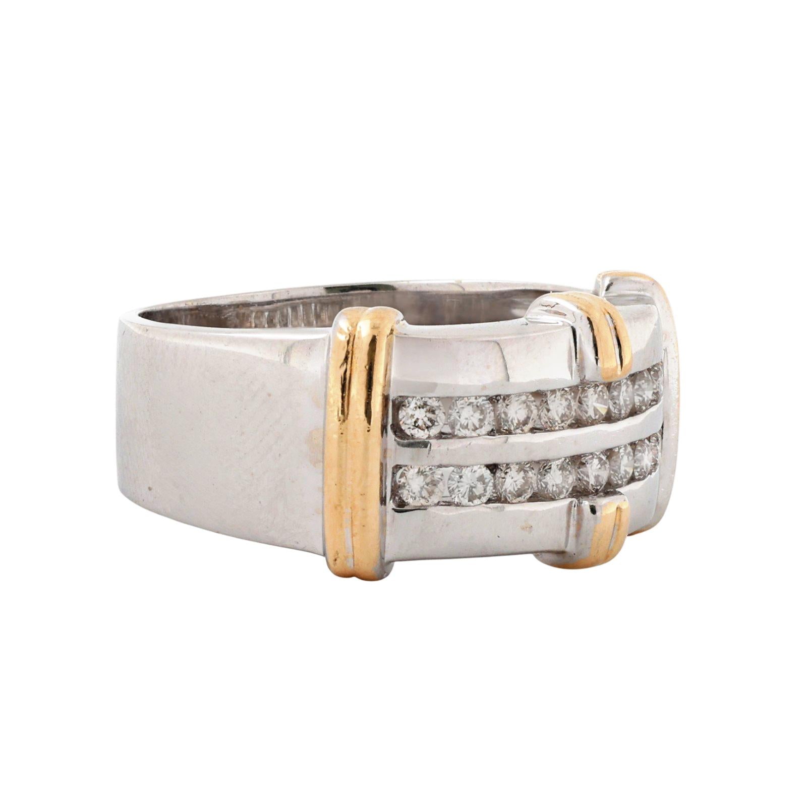 Mens 14K Two Tone Gold Diamond Ring 0.75 CTW Wide Heavy Band Sz 11.75