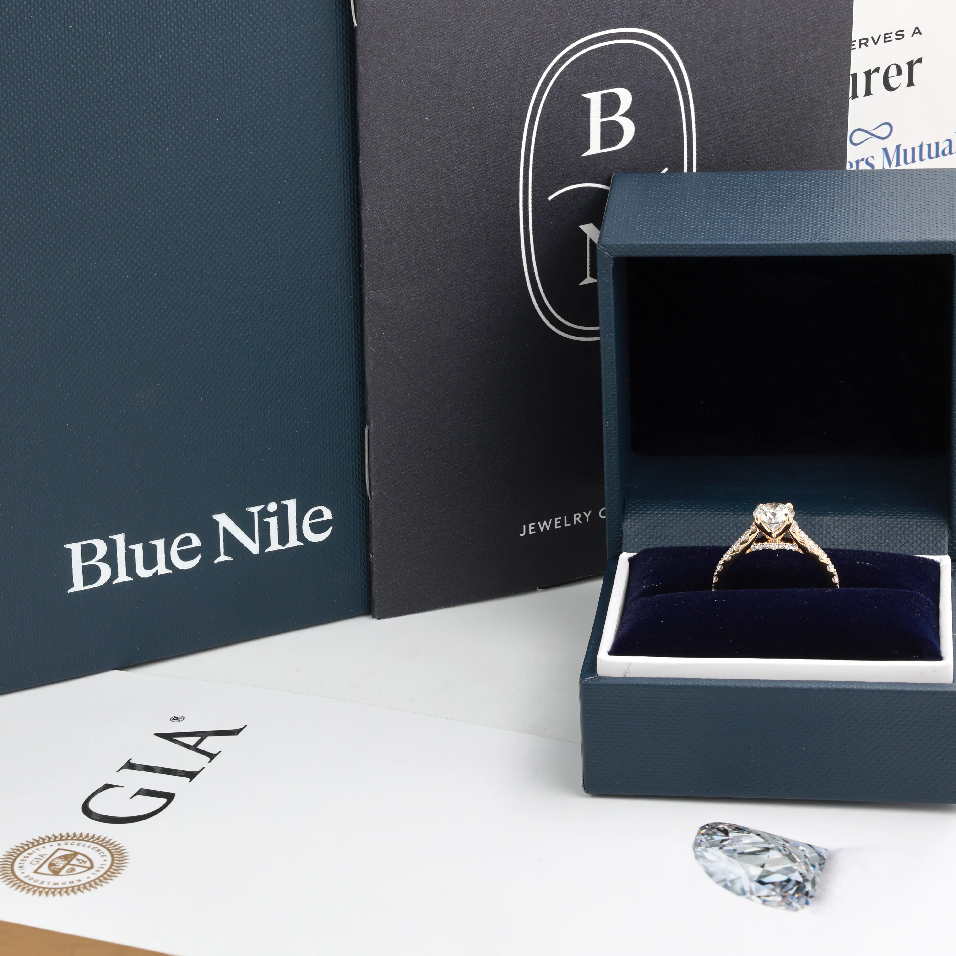 GIA 1.00ct H VS2 Diamond Engagement Ring Yellow Gold Blue Nile 1.65CTW Pave Sz 5