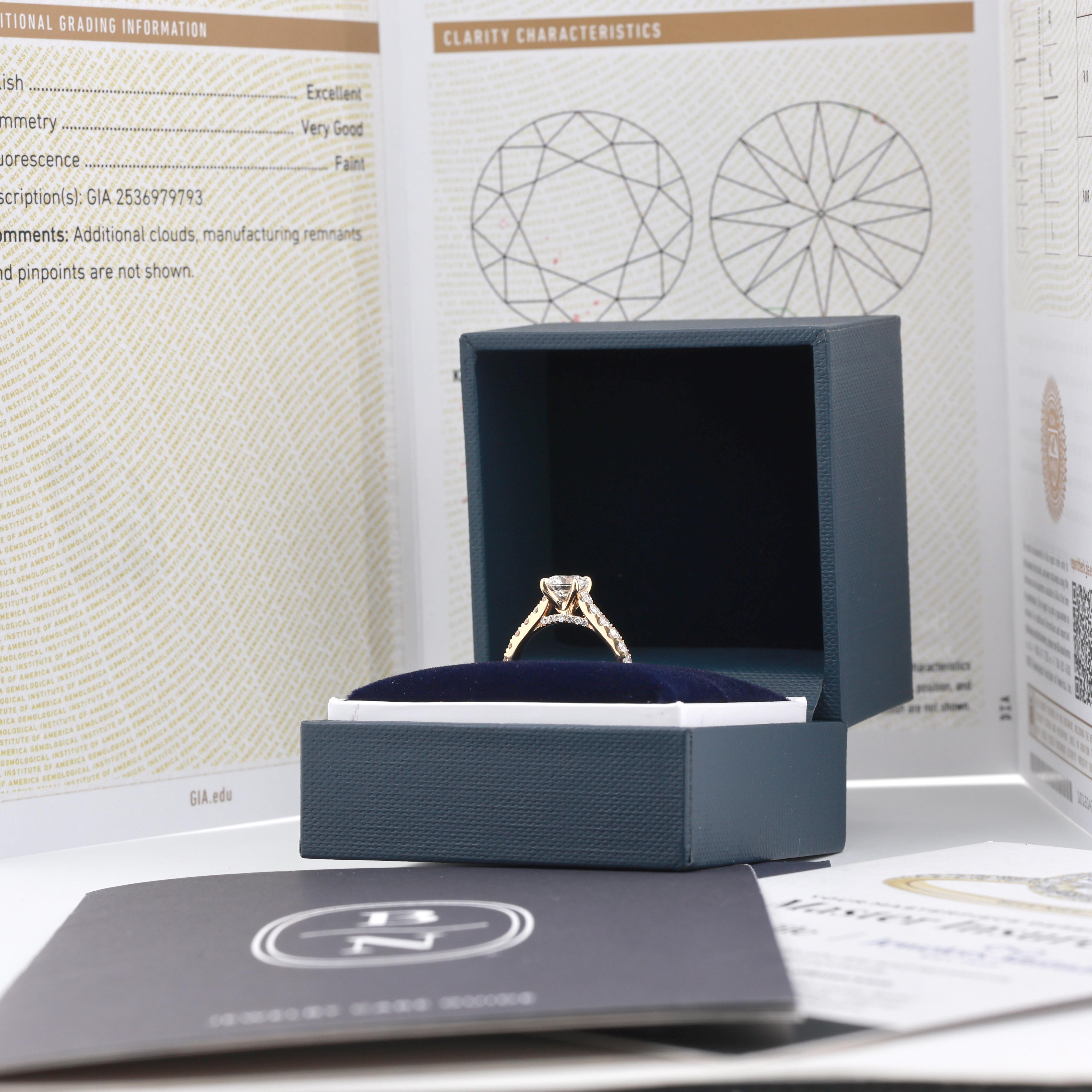 GIA 1.00ct H VS2 Diamond Engagement Ring Yellow Gold Blue Nile 1.65CTW Pave Sz 5