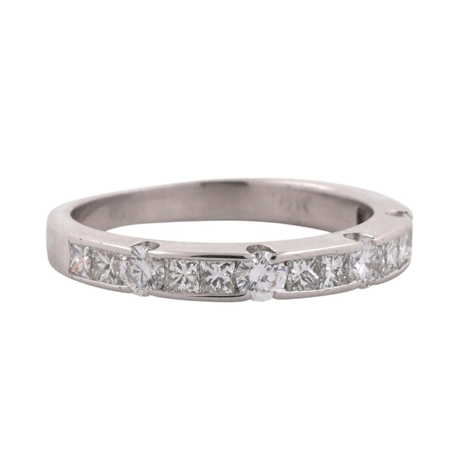 NINA RICCI 18K White Gold 1.00CTW Round Princess Diamond Eternity Band Ring 7