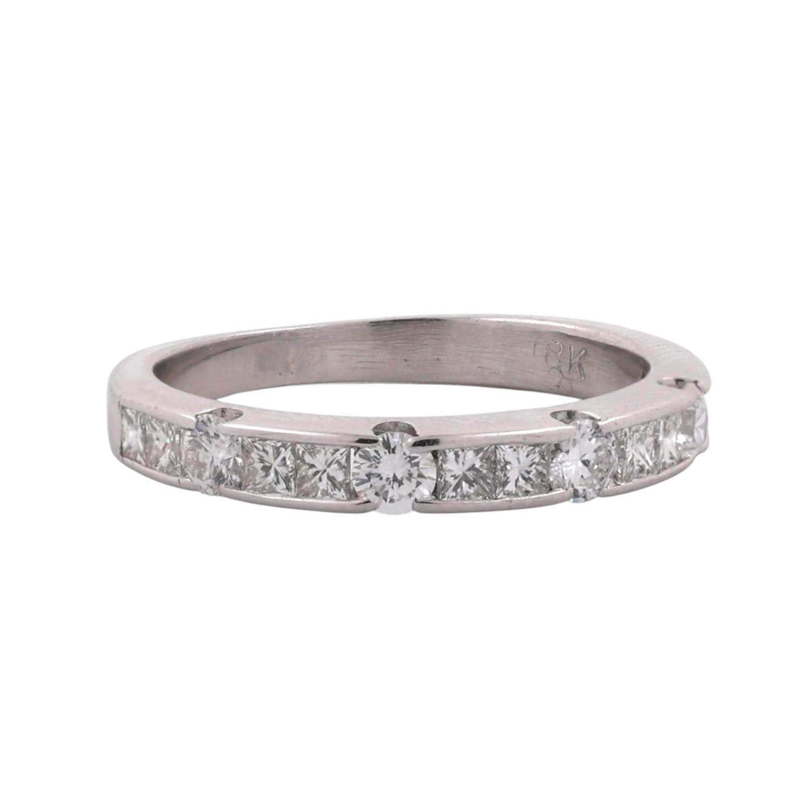 NINA RICCI 18K White Gold 1.00CTW Round Princess Diamond Eternity Band Ring 7