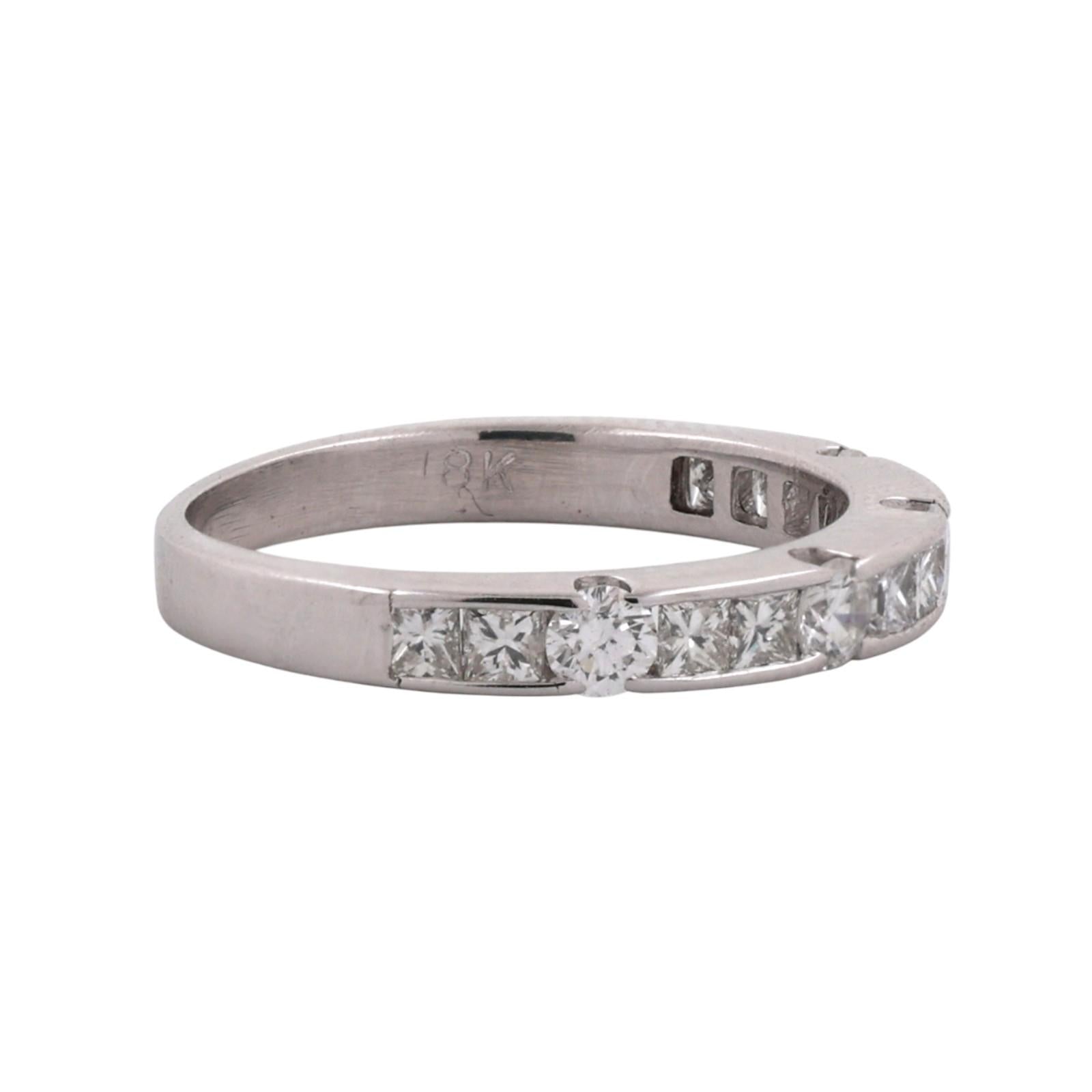 NINA RICCI 18K White Gold 1.00CTW Round Princess Diamond Eternity Band Ring 7