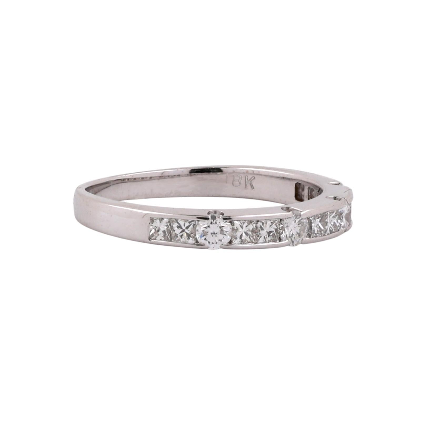 NINA RICCI 18K White Gold 1.00CTW Round Princess Diamond Eternity Band Ring 7