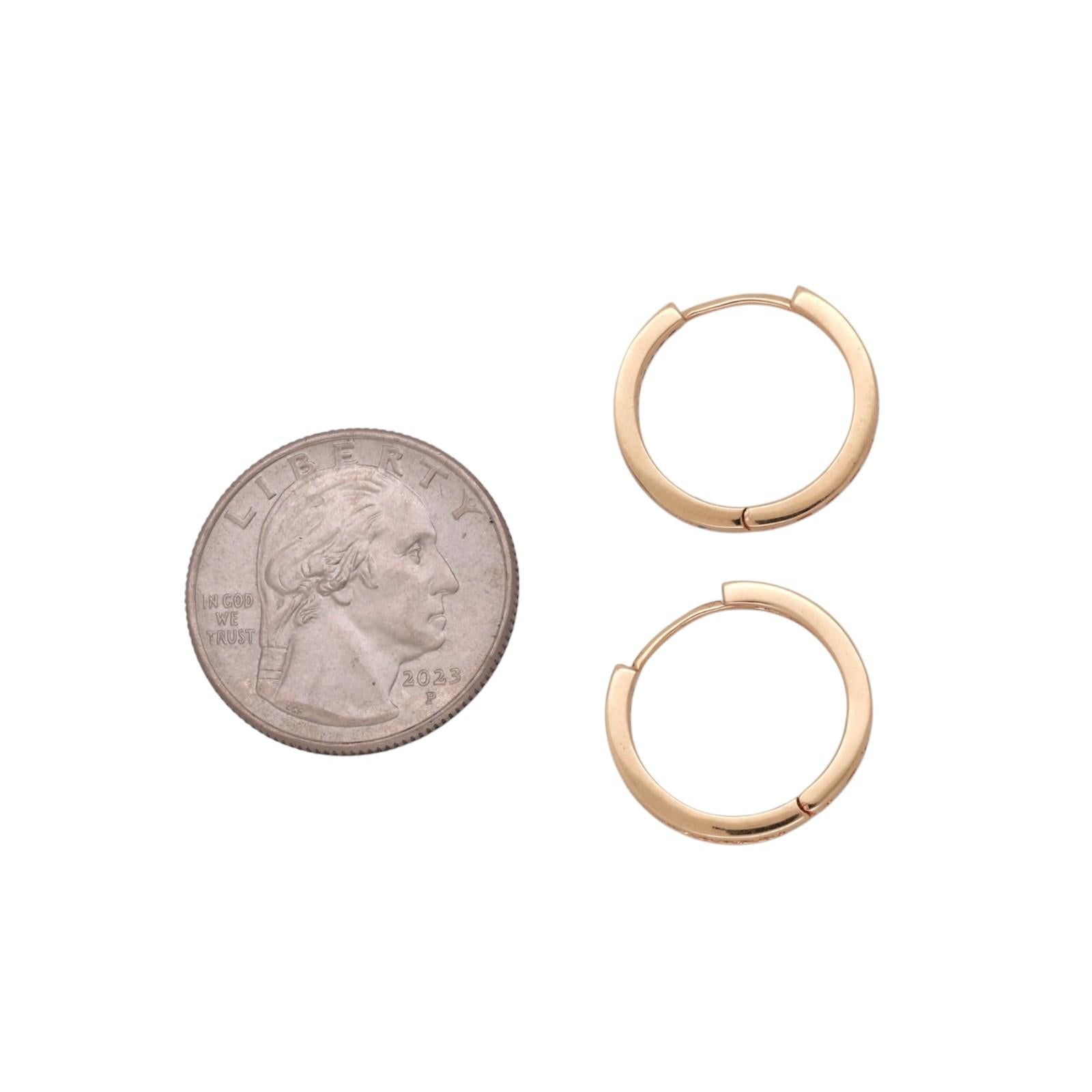 18K Yellow Gold CZ Hoop Earrings 0.65" Estate Classic
