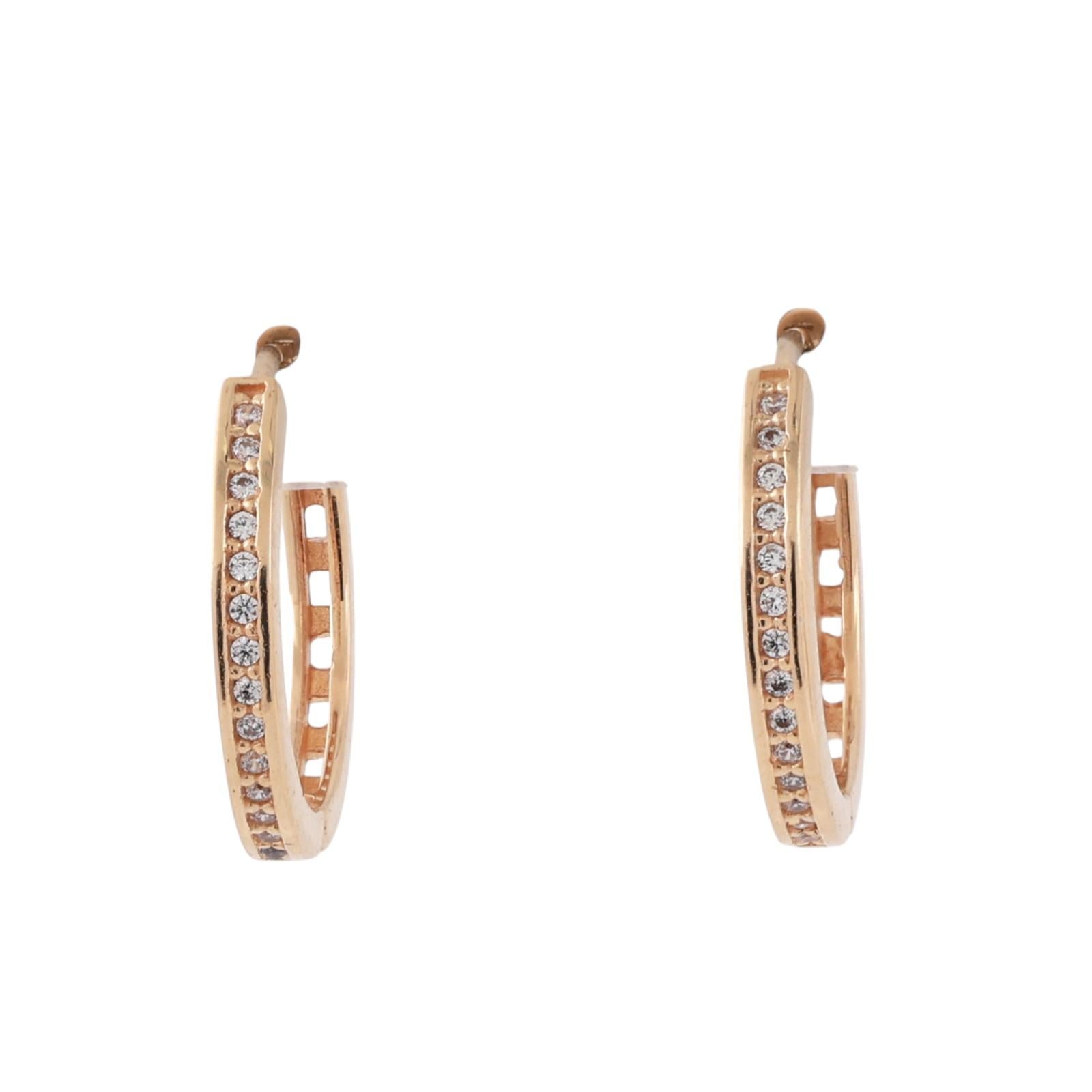 18K Yellow Gold CZ Hoop Earrings 0.65" Estate Classic