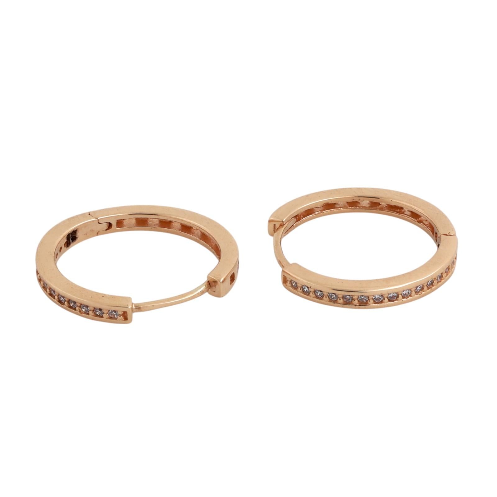 18K Yellow Gold CZ Hoop Earrings 0.65" Estate Classic