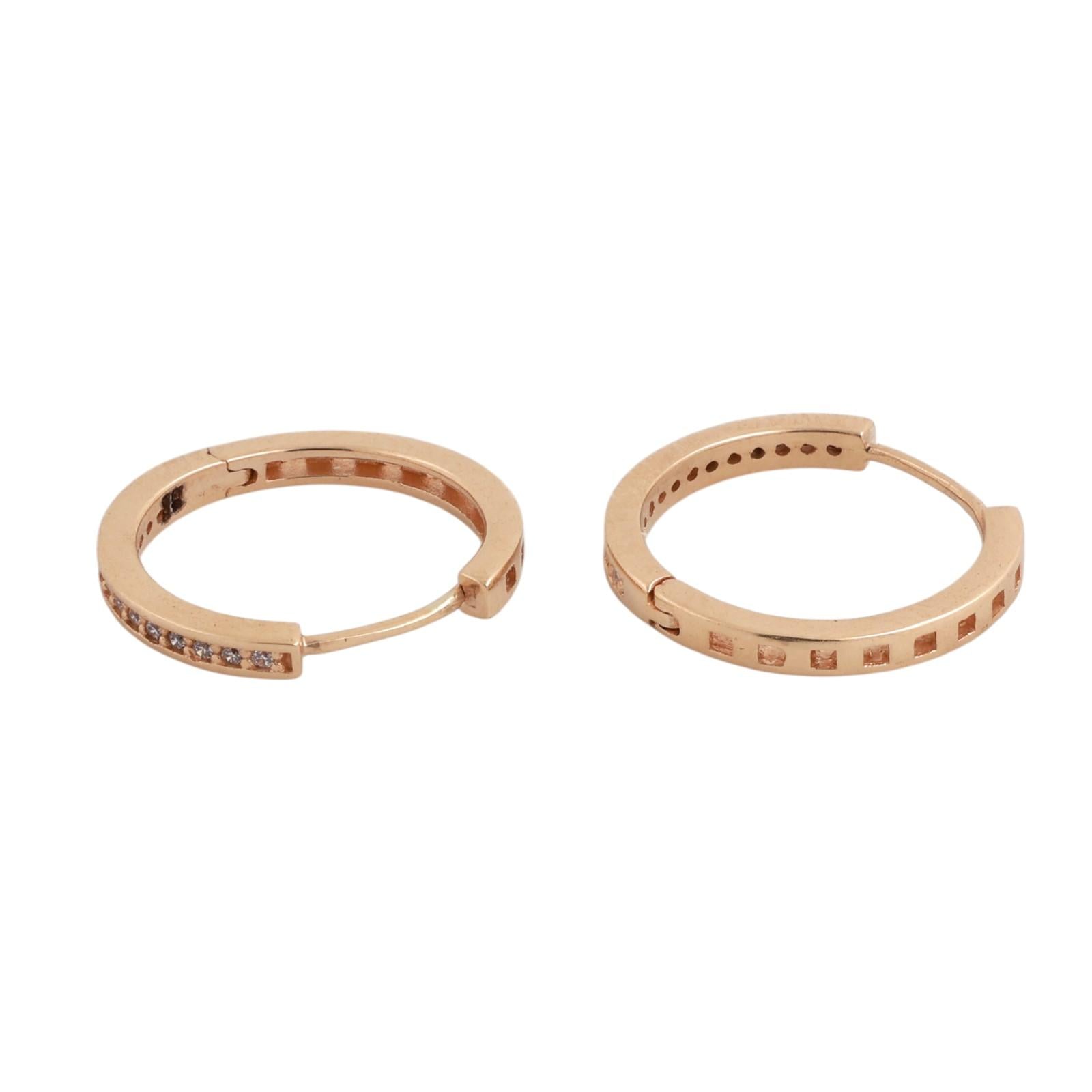 18K Yellow Gold CZ Hoop Earrings 0.65" Estate Classic
