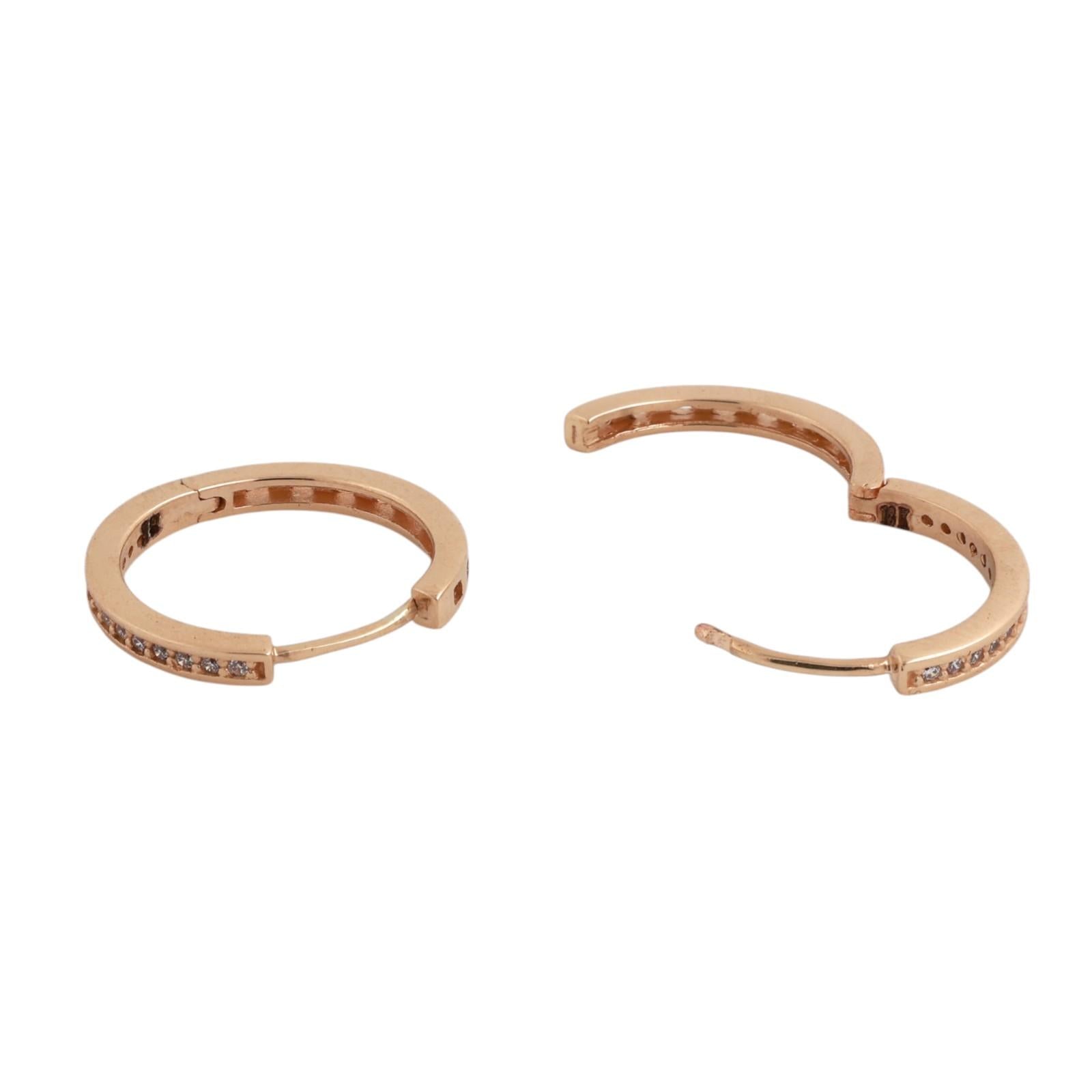 18K Yellow Gold CZ Hoop Earrings 0.65" Estate Classic