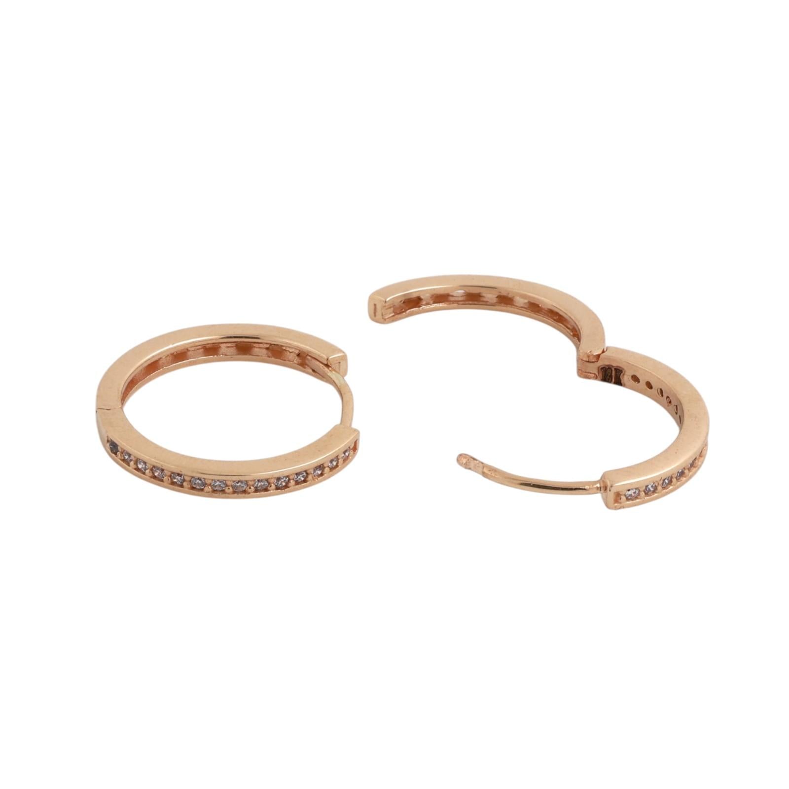 18K Yellow Gold CZ Hoop Earrings 0.65" Estate Classic