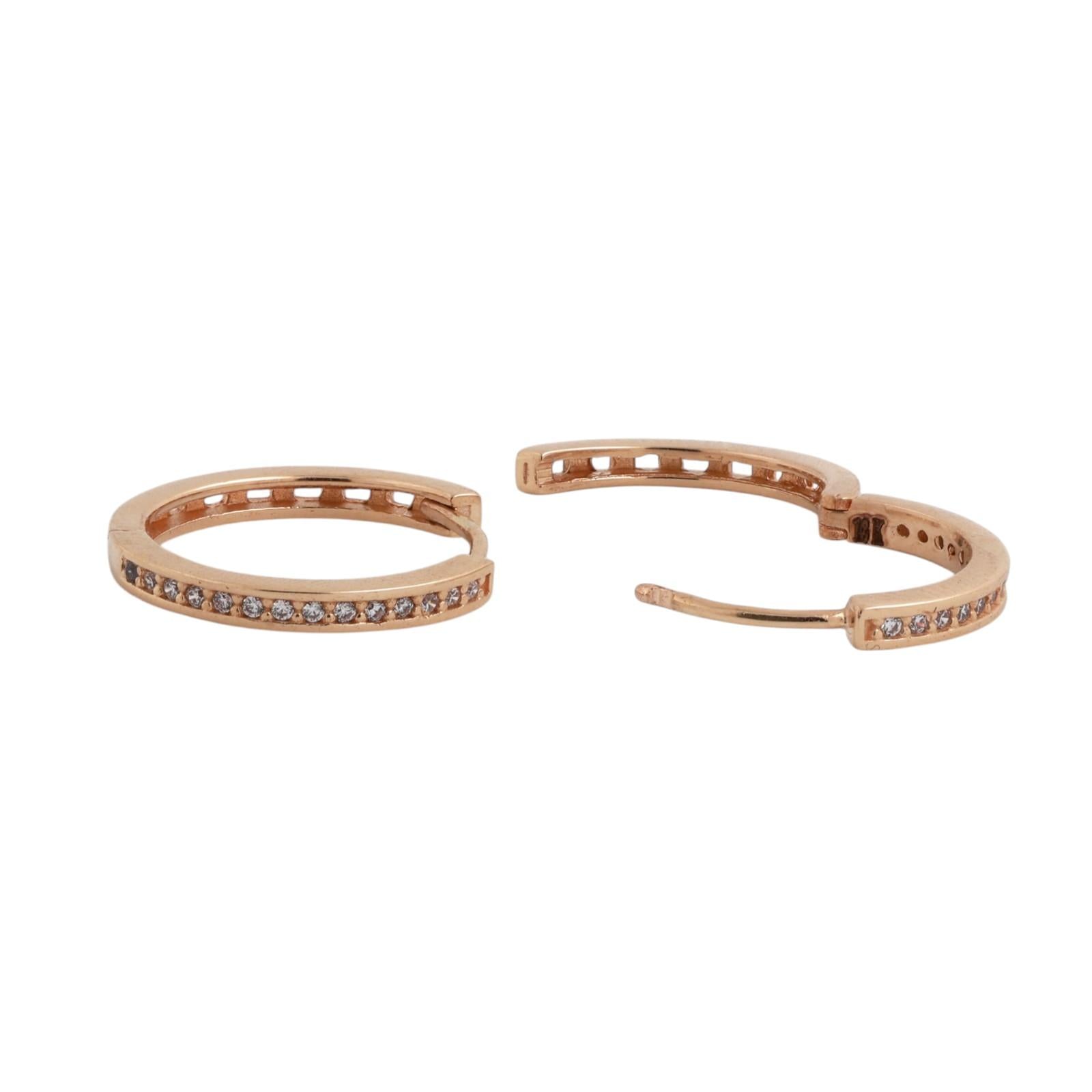 18K Yellow Gold CZ Hoop Earrings 0.65" Estate Classic