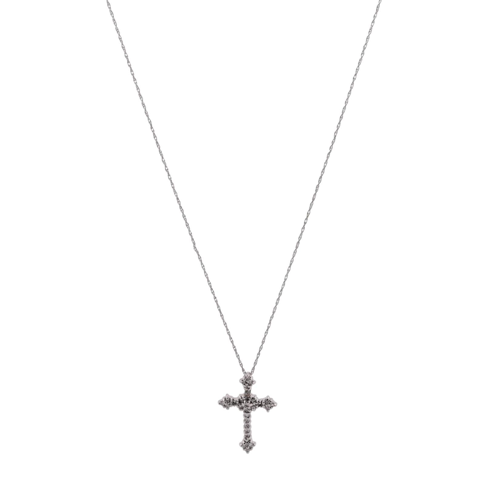 14K White Gold Diamond Cross Pendant Necklace 0.20 CTW Round Brilliant 19" Chain