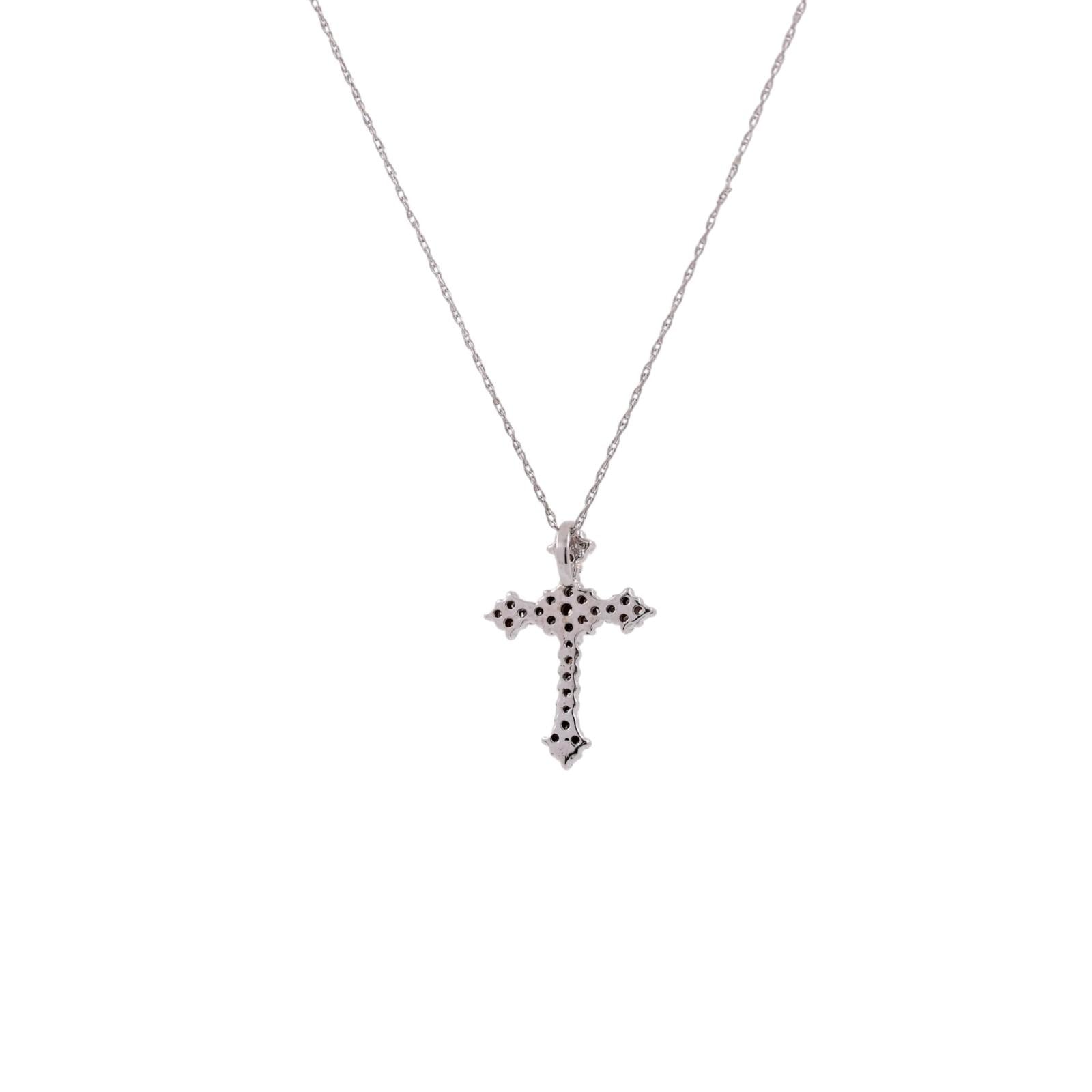 14K White Gold Diamond Cross Pendant Necklace 0.20 CTW Round Brilliant 19" Chain