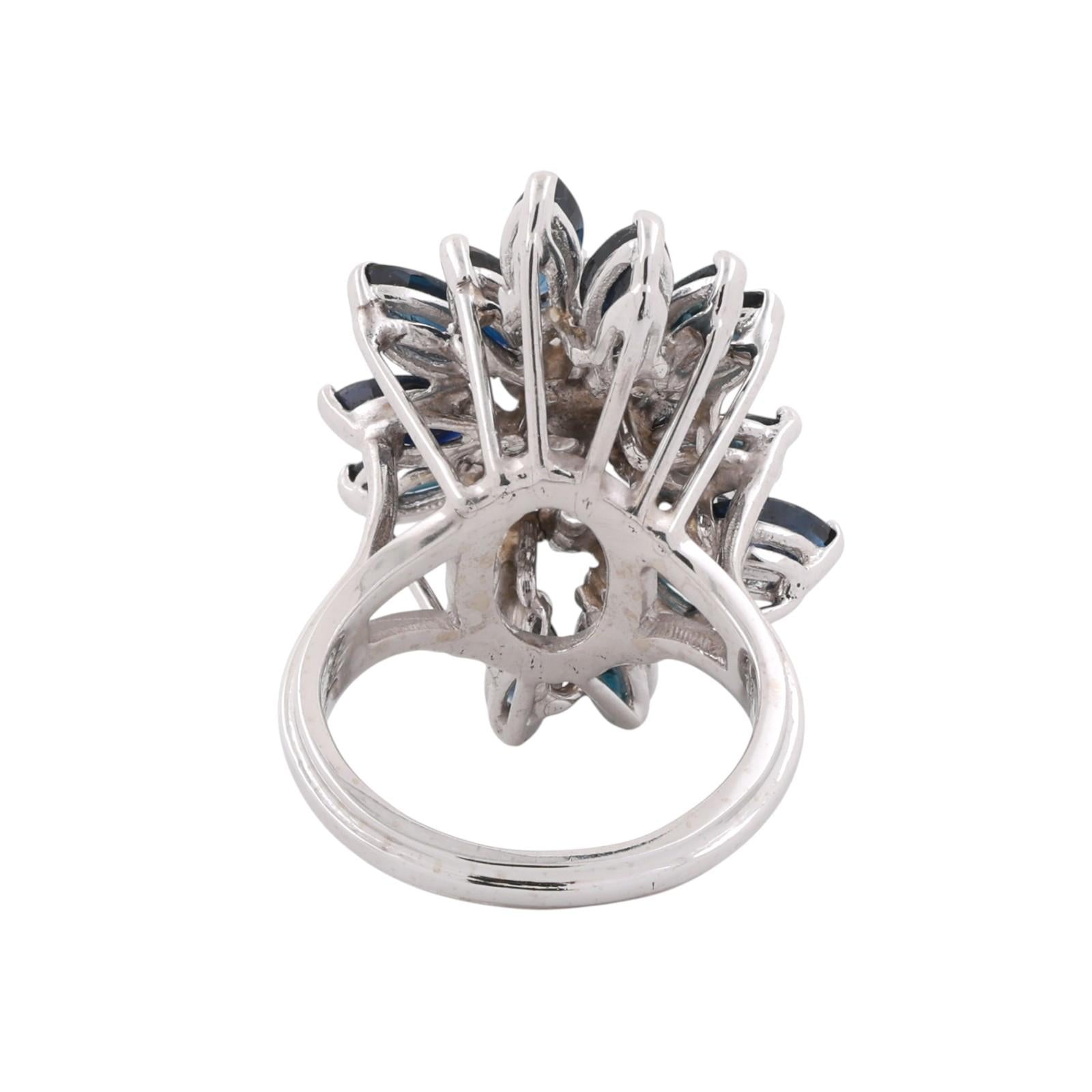 14K White Gold 3.42CTW Blue Sapphire Diamond Marquise Cluster Ring Size 4.75