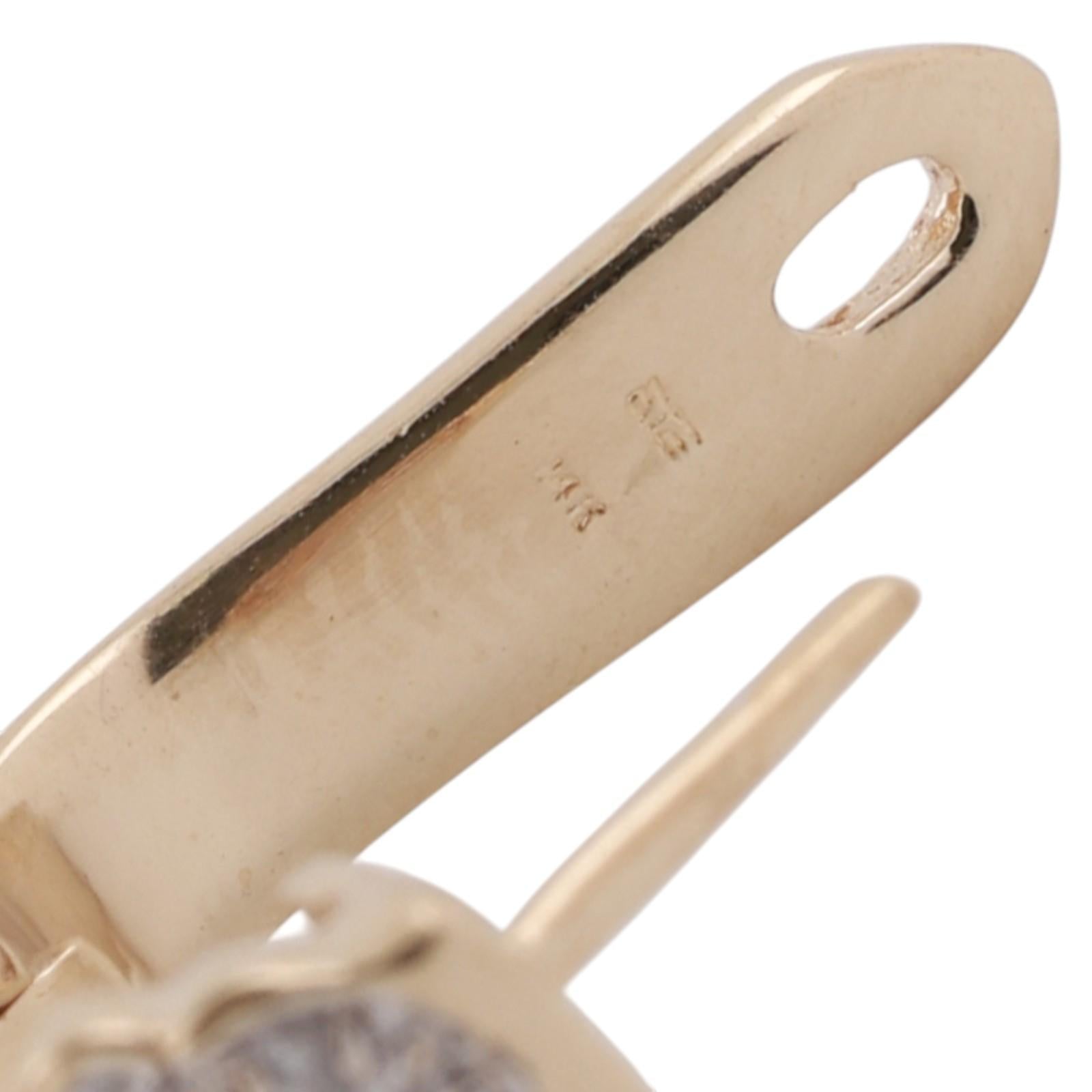 0.65CTW Diamond J Hoop Earrings 14K Two Tone Gold Floral Latch Back Estate