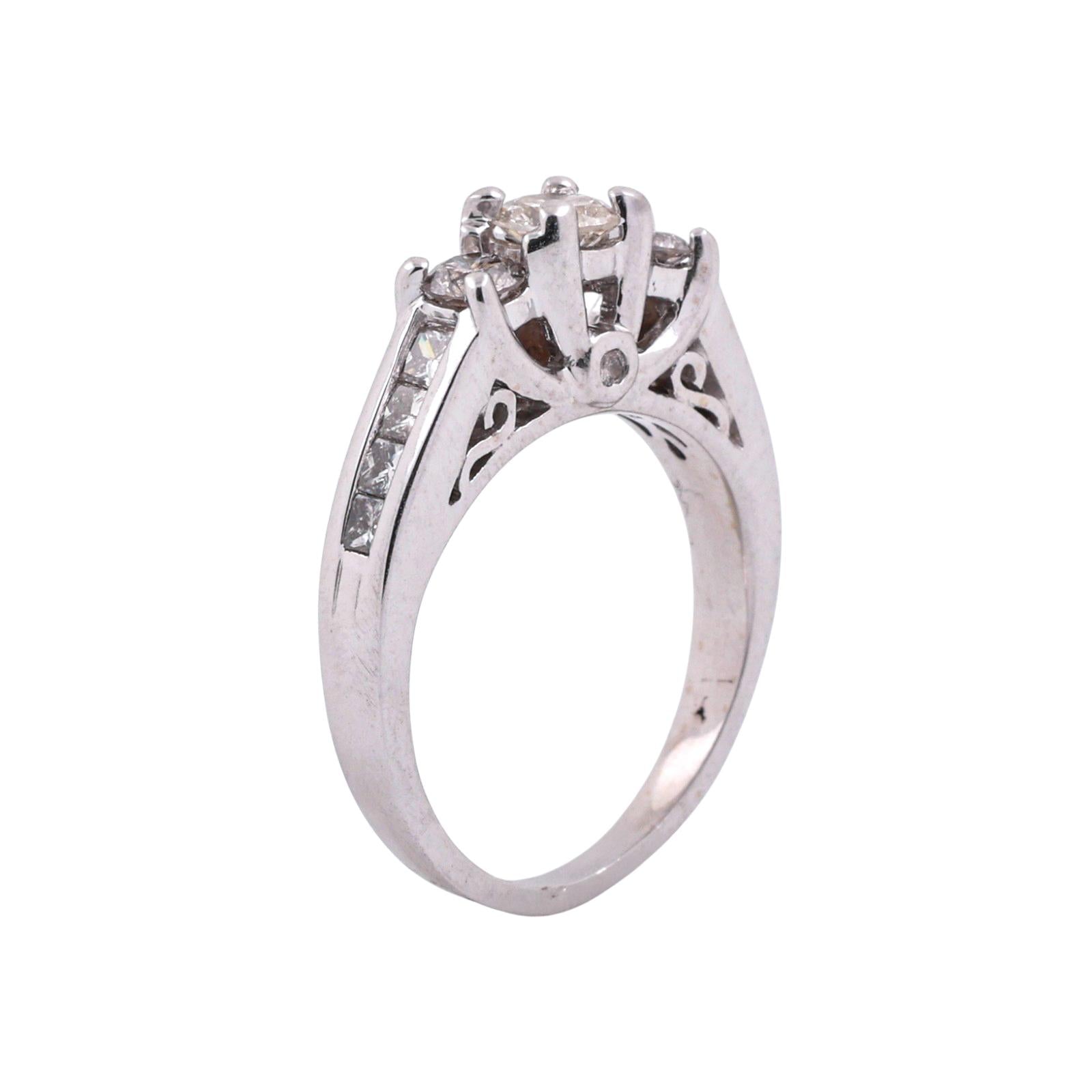 0.80CTW Diamond 3 Stone Engagement Ring 14K White Gold Princess & Round Size 5.5