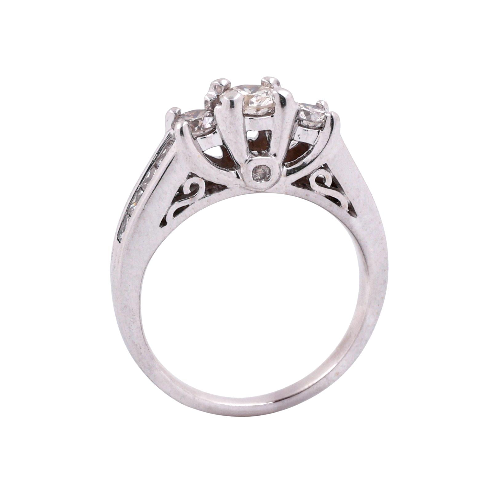 0.80CTW Diamond 3 Stone Engagement Ring 14K White Gold Princess & Round Size 5.5