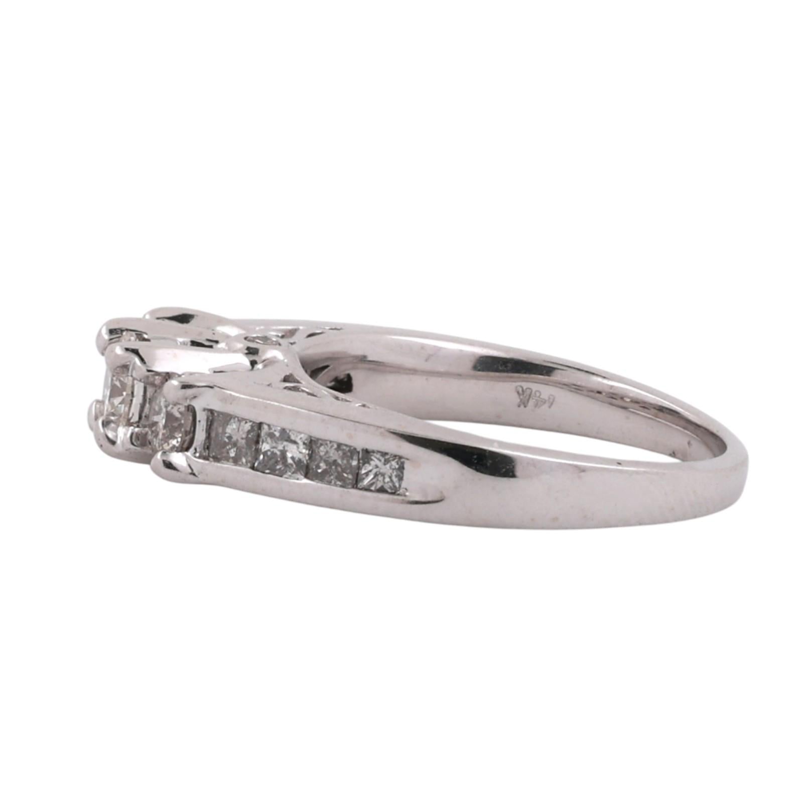 0.80CTW Diamond 3 Stone Engagement Ring 14K White Gold Princess & Round Size 5.5