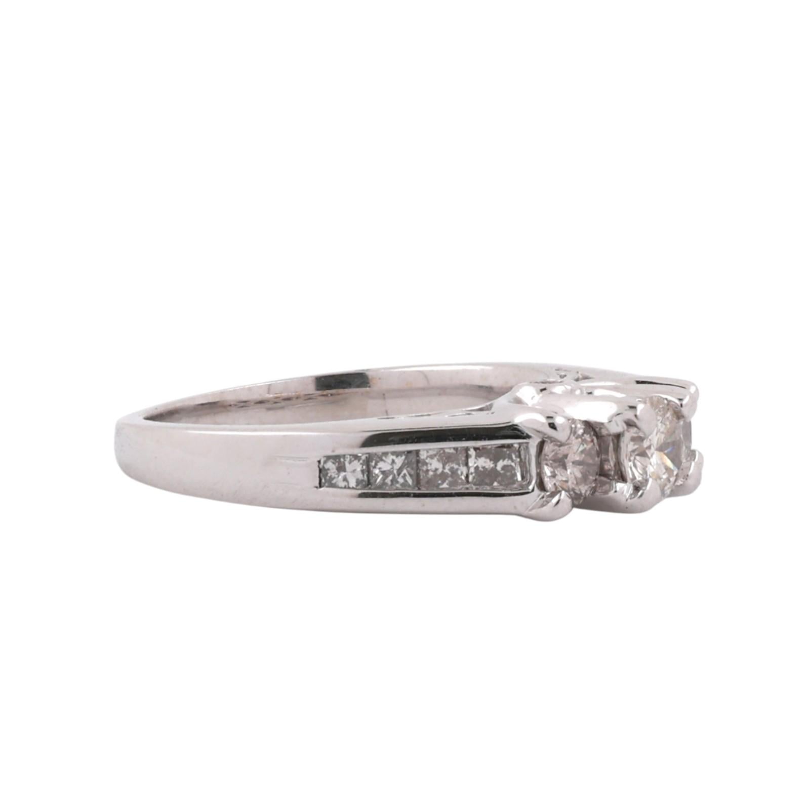 0.80CTW Diamond 3 Stone Engagement Ring 14K White Gold Princess & Round Size 5.5