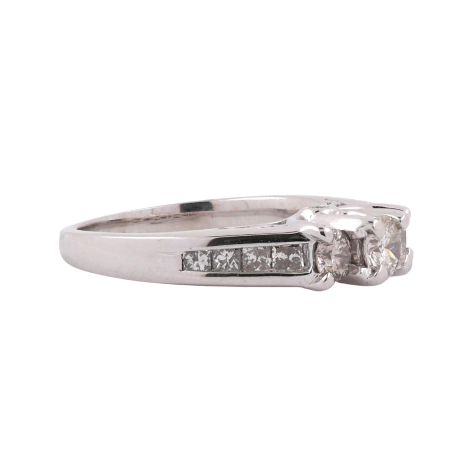 0.80CTW Diamond 3 Stone Engagement Ring 14K White Gold Princess & Round Size 5.5