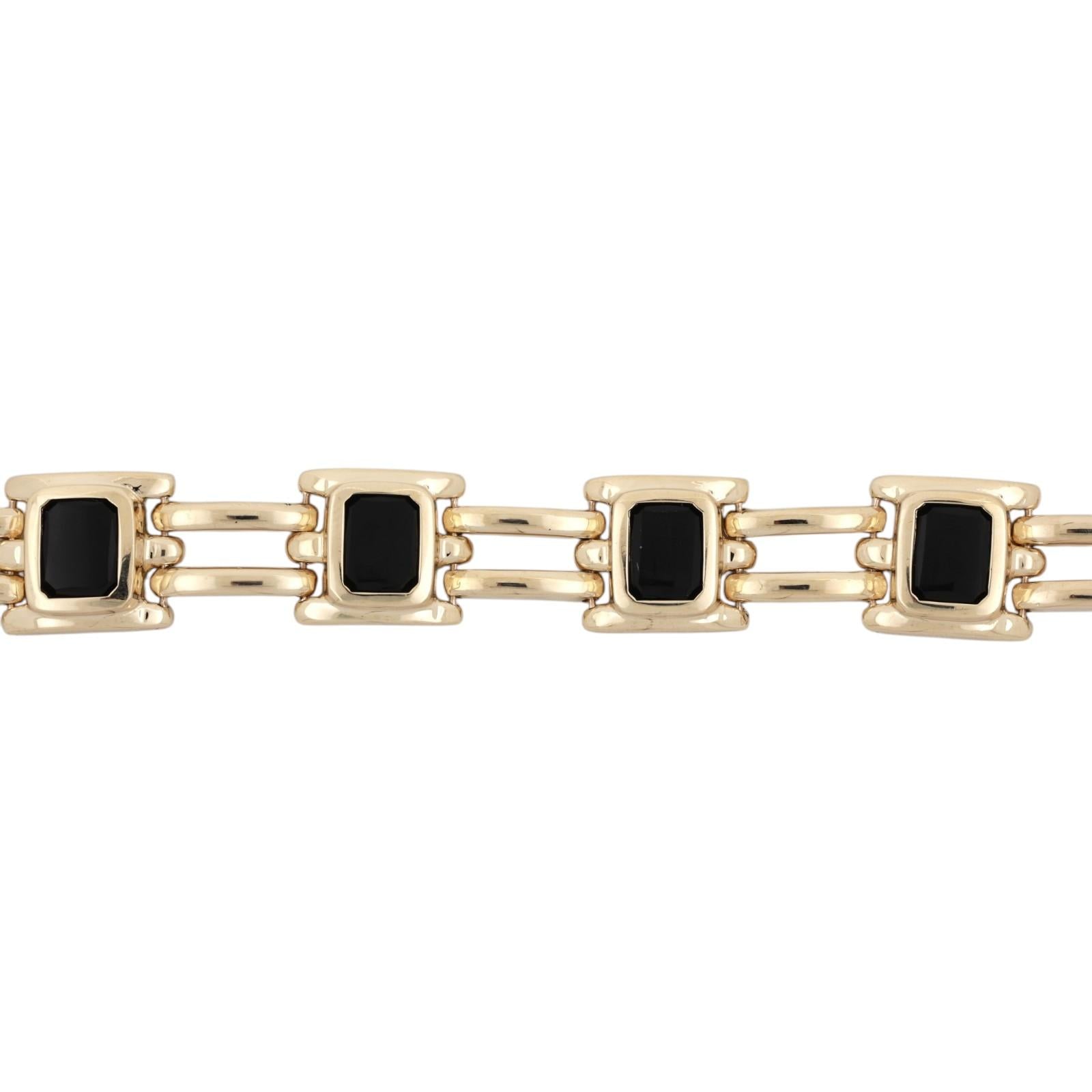 Yellow Gold Black Onyx Link Bracelet 33.9g Heavy Unisex Estate 7.5"