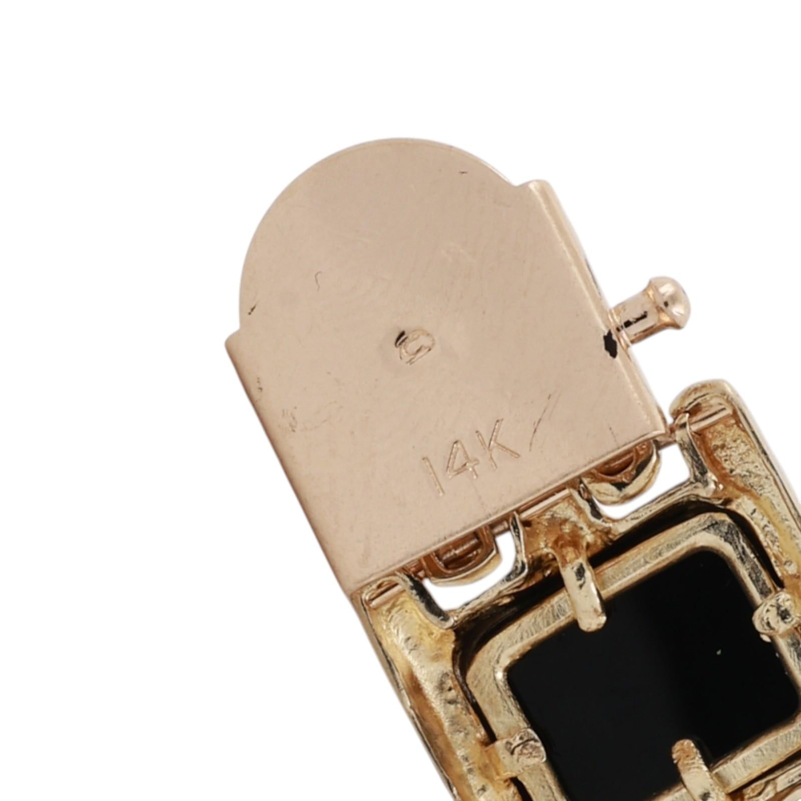 Yellow Gold Black Onyx Link Bracelet 33.9g Heavy Unisex Estate 7.5"