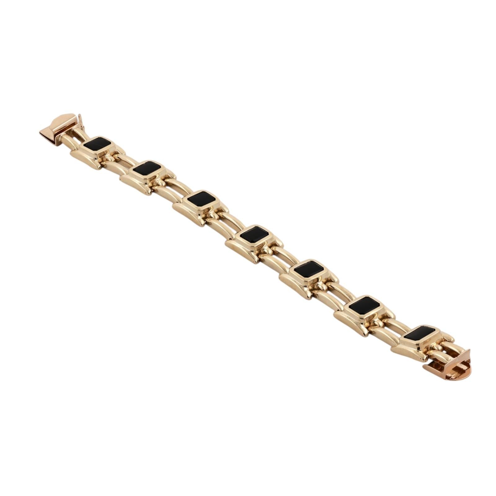Yellow Gold Black Onyx Link Bracelet 33.9g Heavy Unisex Estate 7.5"