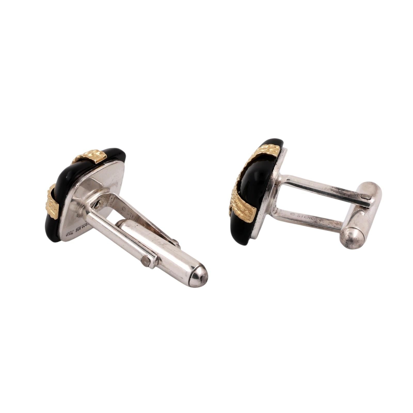 Tiffany & Co. 18K Yellow Gold Sterling Silver Black Onyx Rope X Cufflinks